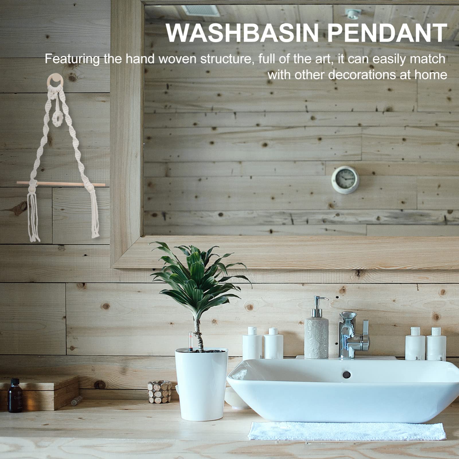 Bohemian Woven Wall Mounted Tissue Holder & Towel Bar - White Wood Toilet Paper Rack & Hanging Organizer - Perfect for Bathroom, Kitchen & Boho Home Decor