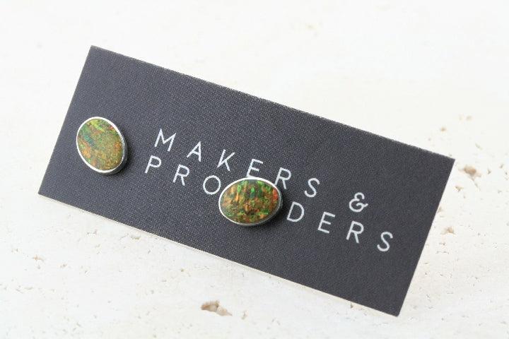 Natural Opal Stud Earrings - Oval Yellow Mix Gemstone Jewelry for Women | Perfect for Parties, Weddings & Everyday Wear