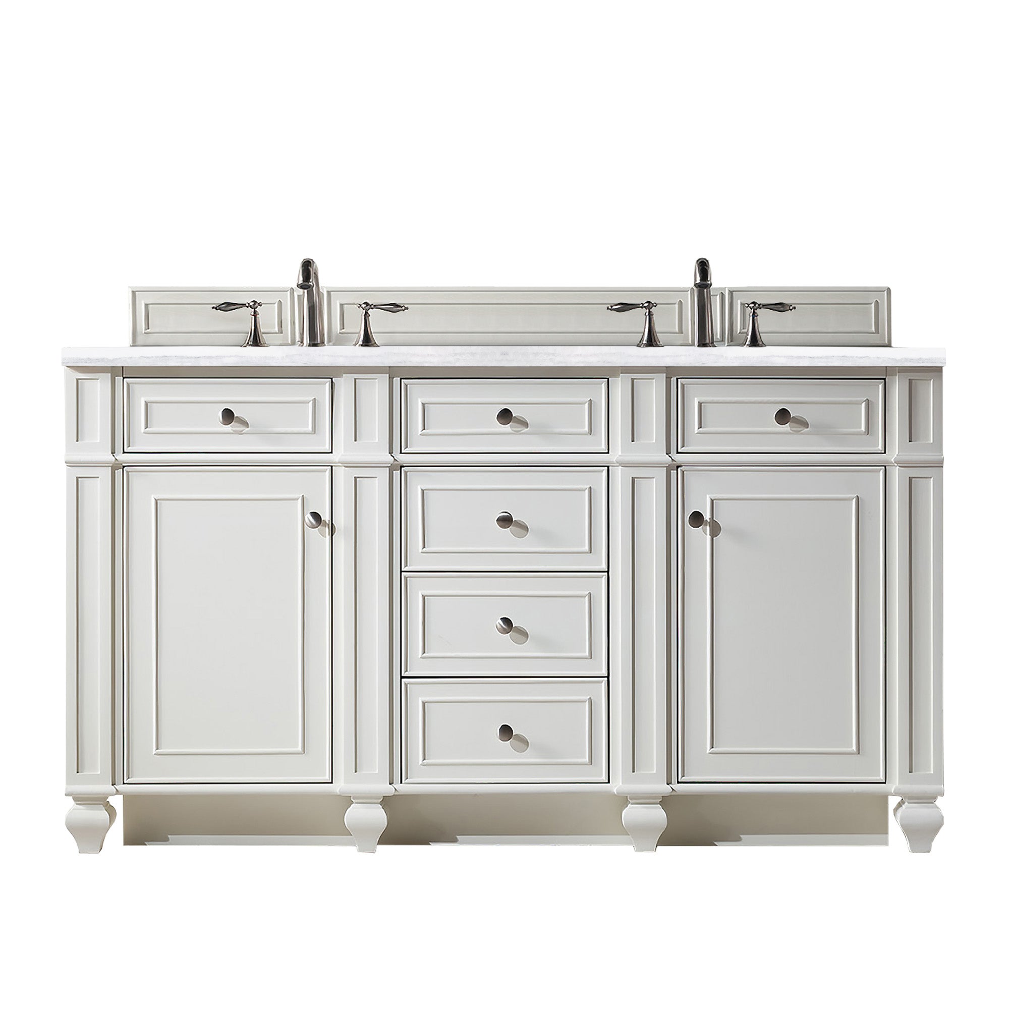 Bristol 60-Inch Double Bathroom Vanity with 3CM Arctic Fall Solid Surface Top in Bright White - Perfect for Master Bathroom Renovation & Modern Home Decor