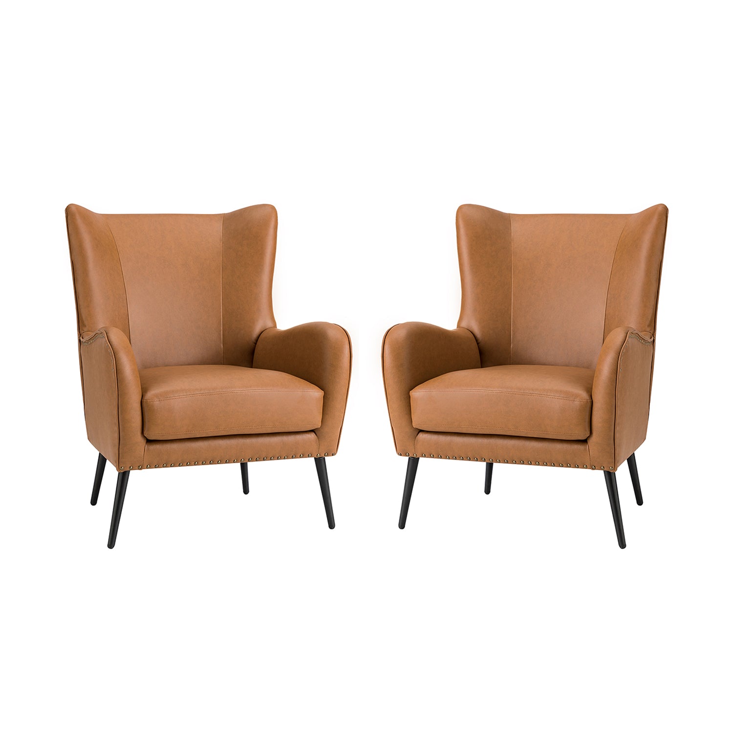 Stylish Shepherd Wingback Vegan Leather Armchair - Modern PU Leather Accent Chair for Living Room, Bedroom & Office - Comfortable Mid-Century Design with Optional Types