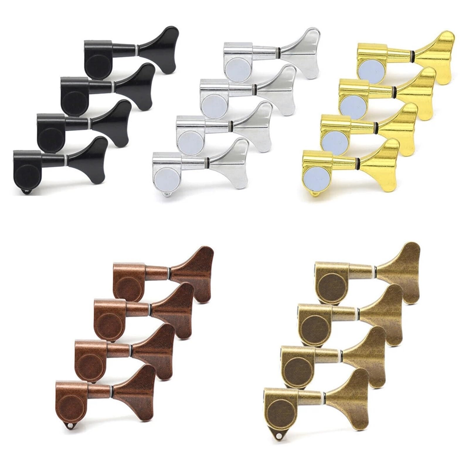 Premium 4-String Bass Guitar Tuners - 2L2R/4L/4R/3R1L Fish Tail Style Machine Heads with 5 Color Options (Bronze) - Perfect for Jazz, Rock & Studio Bass Players