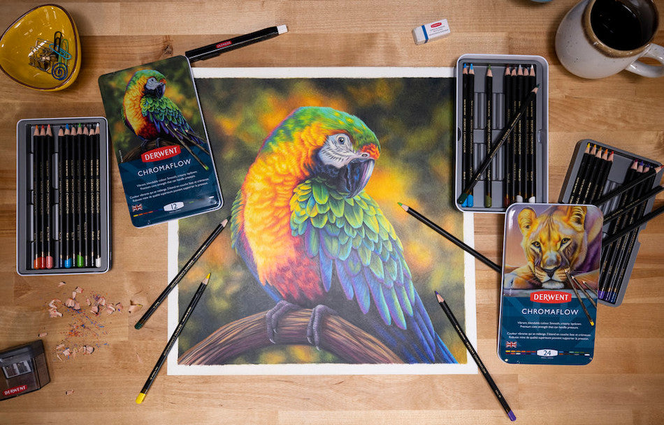 Derwent Chromaflow Colored Pencils Set of 12 - Vibrant Artist Pencils for Drawing, Sketching & Adult Coloring Books | Perfect for Professional Artists & Beginners