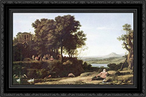 Claude Lorrain Landscape with Apollo and the Muses Framed Canvas Art - 24x18 Inch Black Ornate Wood Wall Decor for Living Room, Office & Gallery Display