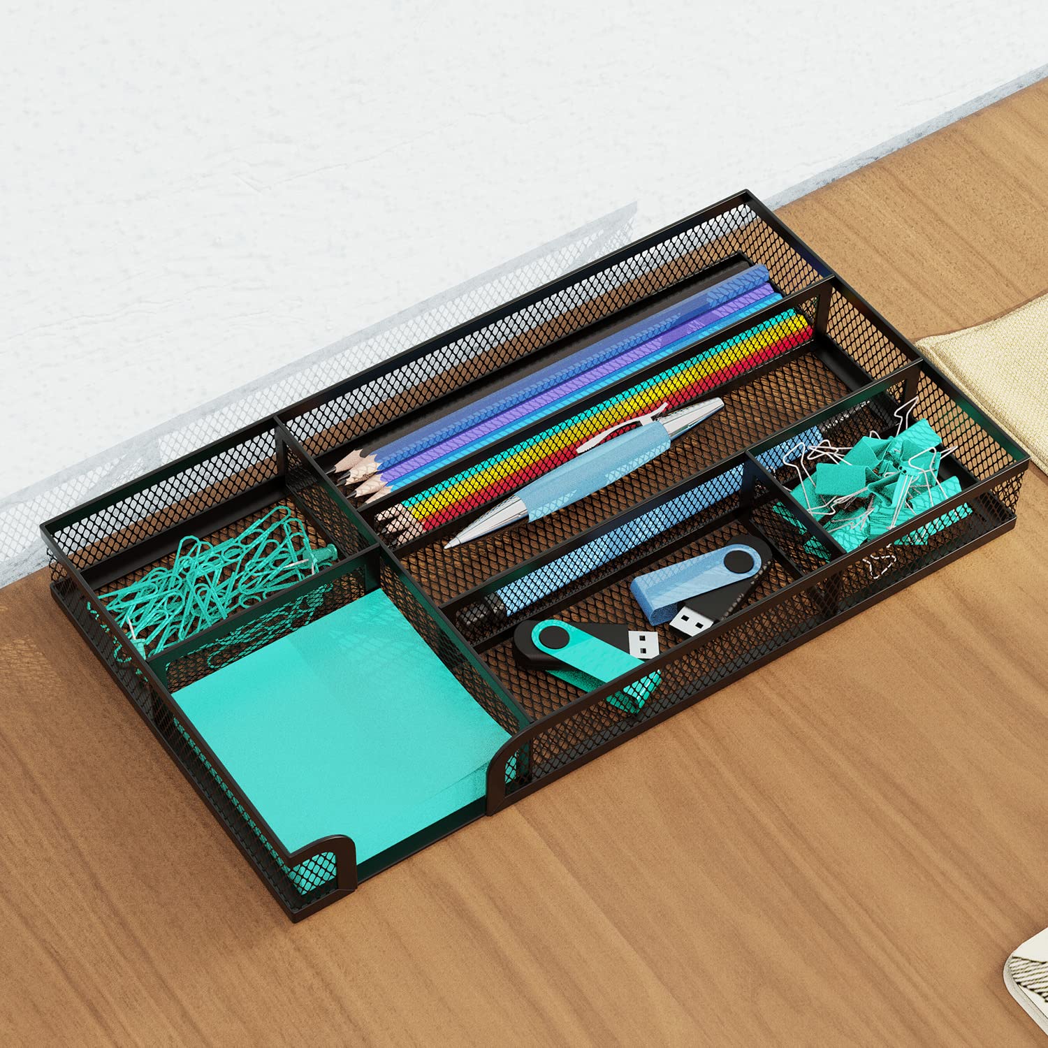 Metal Mesh Desk Drawer Organizer Tray - Small Office & Home Storage Solution for Pencils, Makeup, Utensils - Perfect for Desktop, Bathroom, Kitchen & Vanity Organization