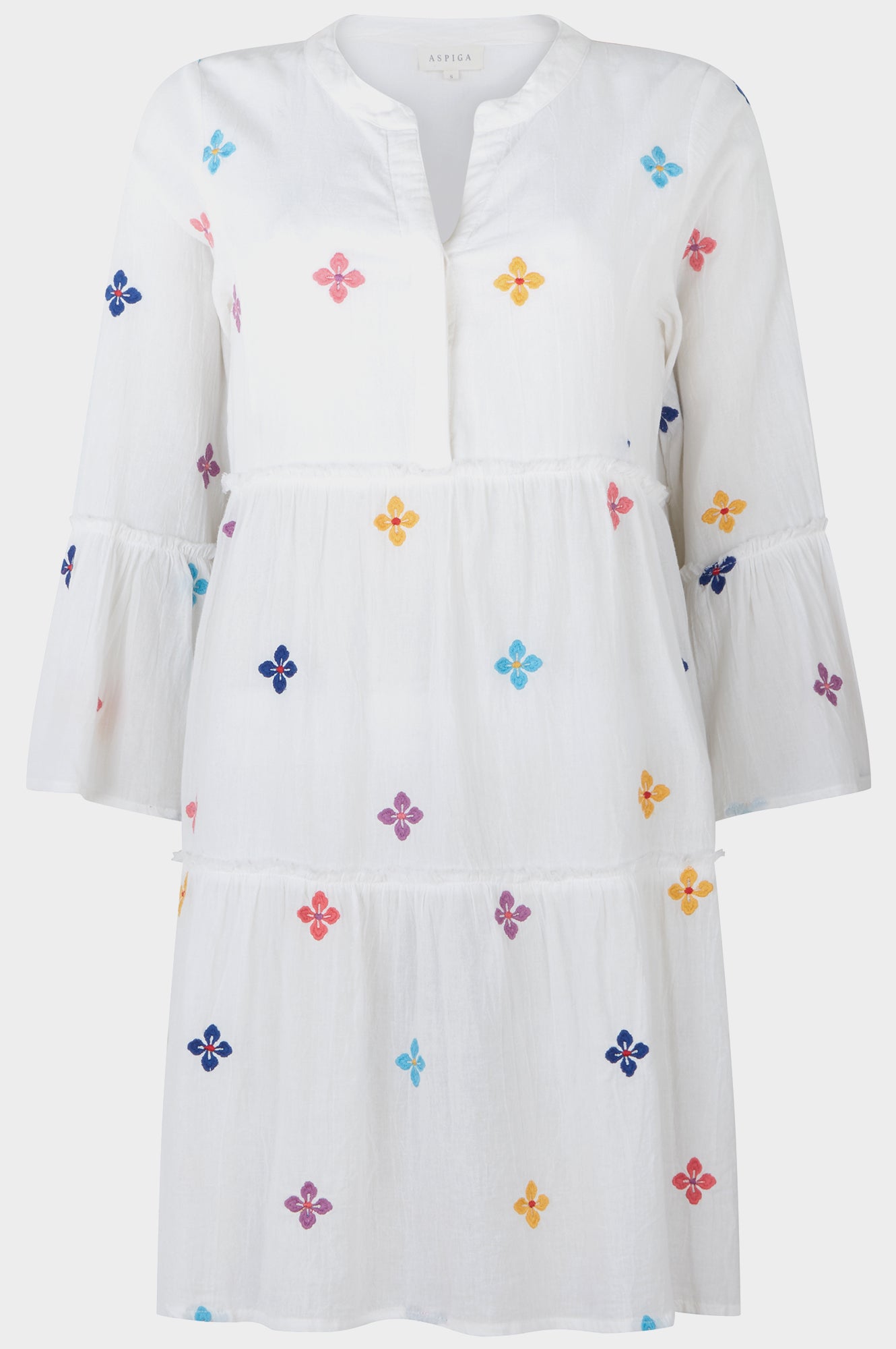 Elegant Cristina Embroidered Kaftan Dress for Women - White & Multicolor Floral Design | Perfect for Beach Cover-Up, Summer Vacation, and Boho Chic Outfits