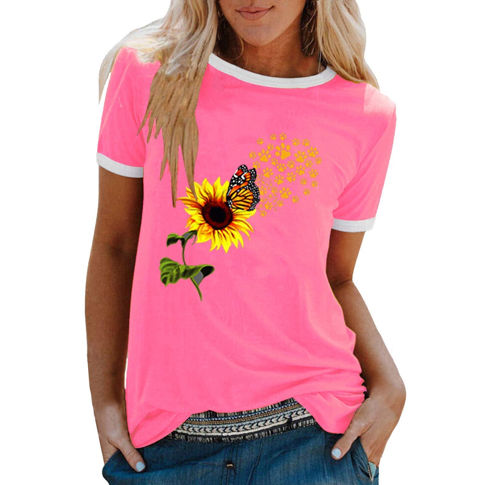Women's V-Neck Short Sleeve Summer T-Shirts with Pocket - Breathable Casual Blouse for Outdoor Activities, Beach Vacation & Daily Wear