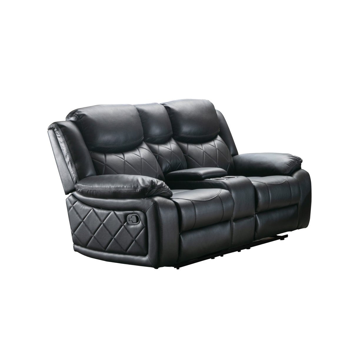 Bartholomew Black Reclining Loveseat - Modern Faux Leather Recliner Sofa for Living Room, Small Space, Home Theater & Apartment - Comfortable 2-Seater with Cup Holders and USB Charging Ports