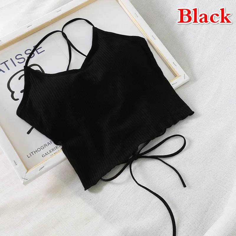 2023 Summer Slim Fit Open Back Sexy Crop Top for Women - Comfortable Strap Design & Solid Color Camisole - Perfect for Beach, Party & Casual Outfits