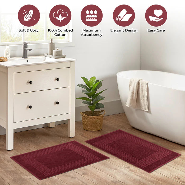 Premium Cotton 2-Piece Greek Key Border Bath Mat Set - Ultra Absorbent, Non-Slip Bathroom Rug - Perfect for Modern Bathrooms, Master Suites & Spa-Like Retreats