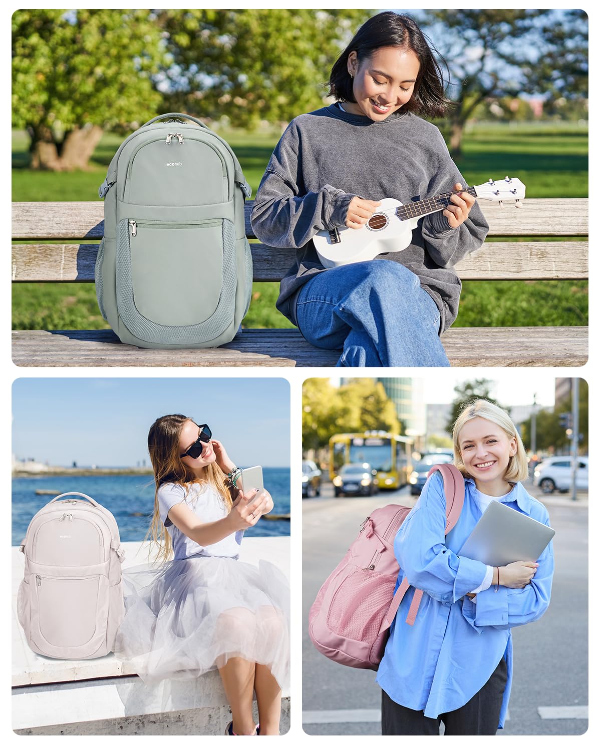 ECOHUB 17.3 Inch Travel Backpack for Women - Water-Resistant Laptop Backpack with 12 Pockets, 28L Capacity for College, Work & Casual Use - Perfect for Commuting, Business Trips & Daily Essentials