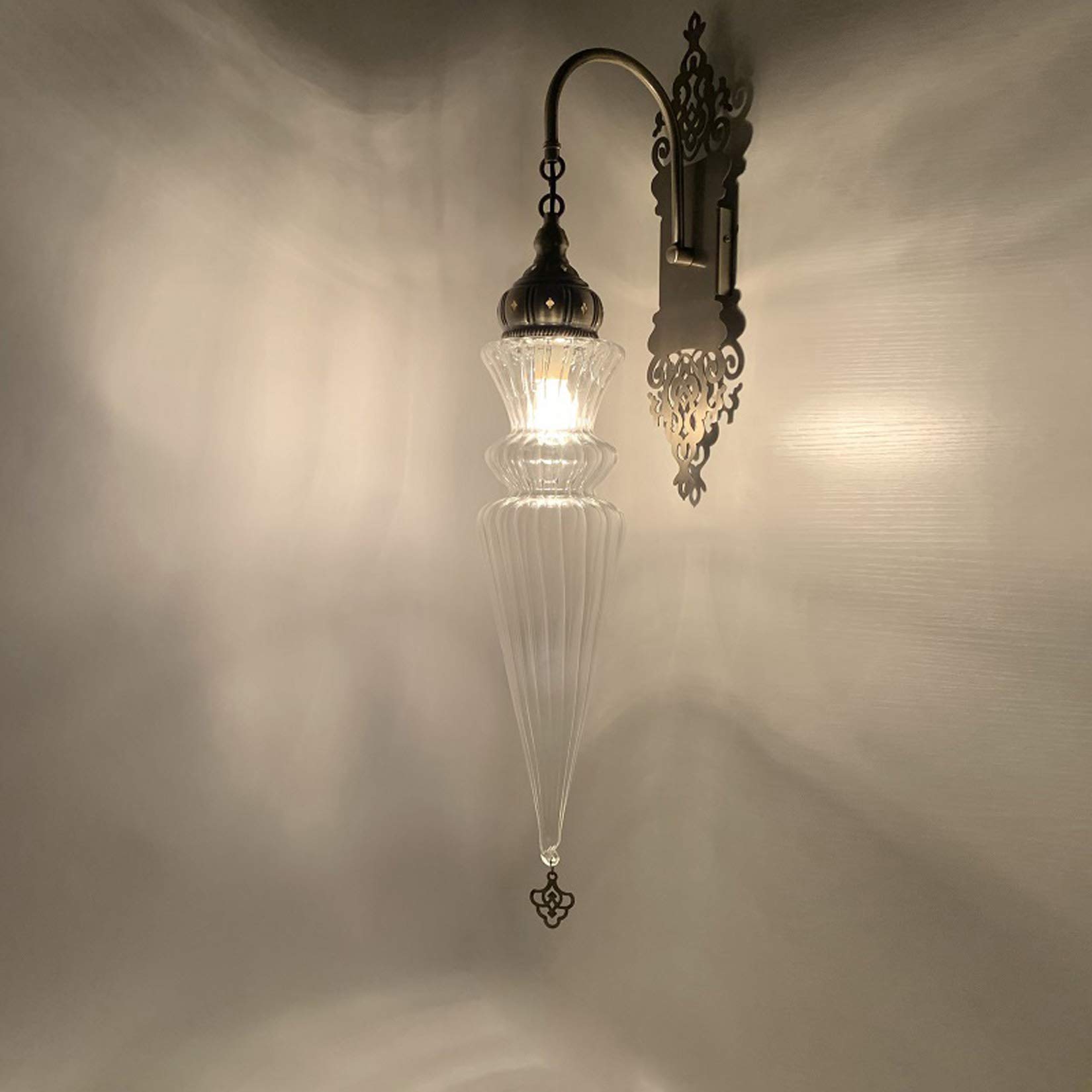 Turkish Bohemian Moroccan Glass Sconce Wall Lamp - Transparent White Lantern Light for Living Room, Bedroom, Hallway, Balcony, Cafe & Bar - Perfect for Ambient Lighting and Home Decor