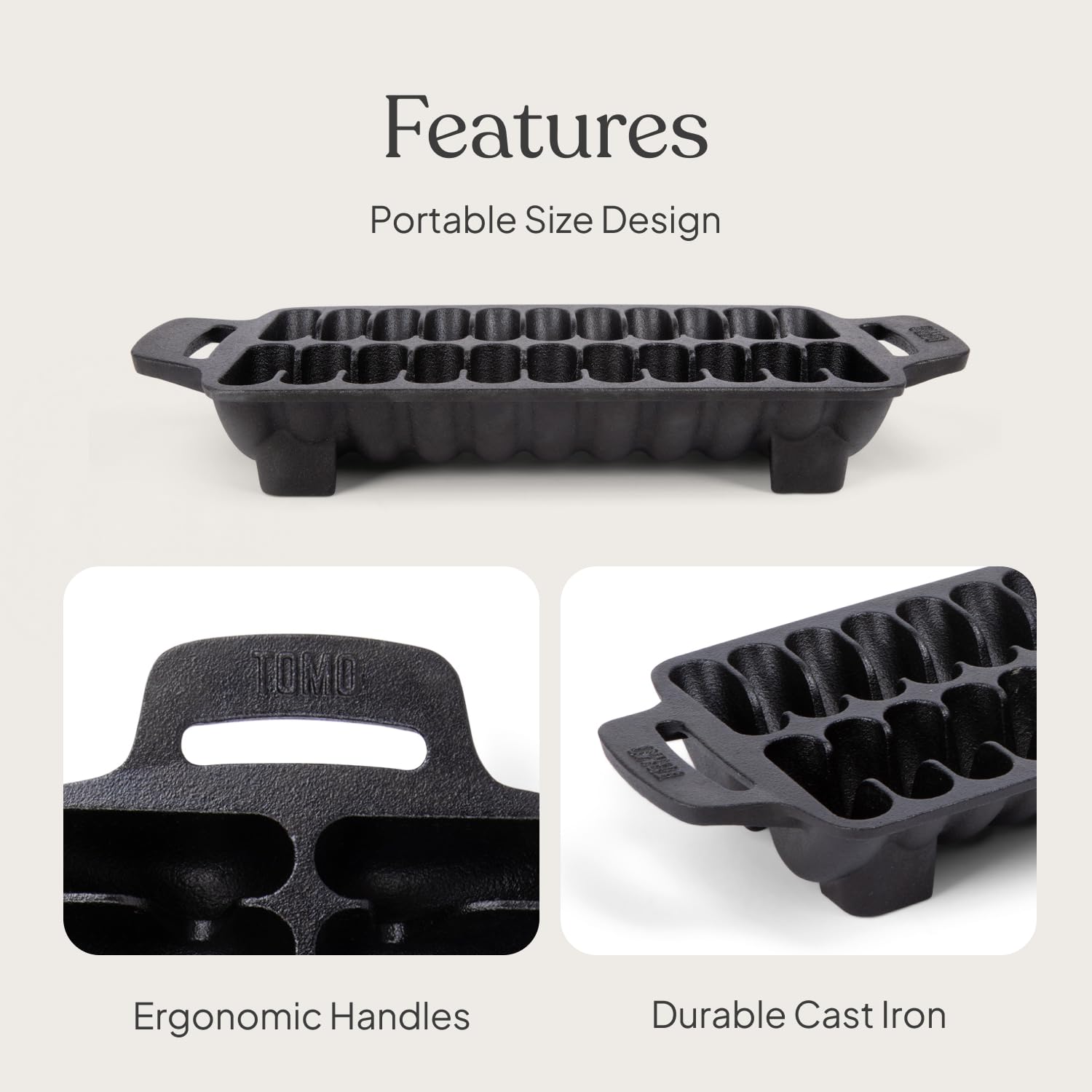 TOMO Cast Iron Shrimp Grill Pan - Heavy Duty Skillet for BBQ, Seafood & Vegetables - Perfect for Grilling, Roasting & Searing - Indoor & Outdoor Cooking