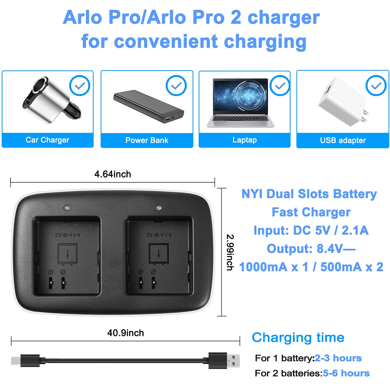 Upgraded 2560mAh 7.2V Rechargeable Lithium Battery Pack with Charger - Compatible with Arlo Pro & Arlo Pro 2 Security Cameras - 2 Batteries & Charger Set for Home Surveillance System