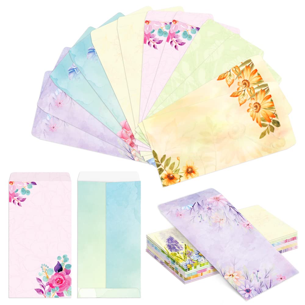 Premium Floral Letter Envelopes Set - 12 Packs of Decorative A7 (9.7x4.7 Inches) Self-Sealing Stationery for Wedding Invitations, Greeting Cards & Business Correspondence | Elegant Printer Paper Envelopes with Multiple Designs