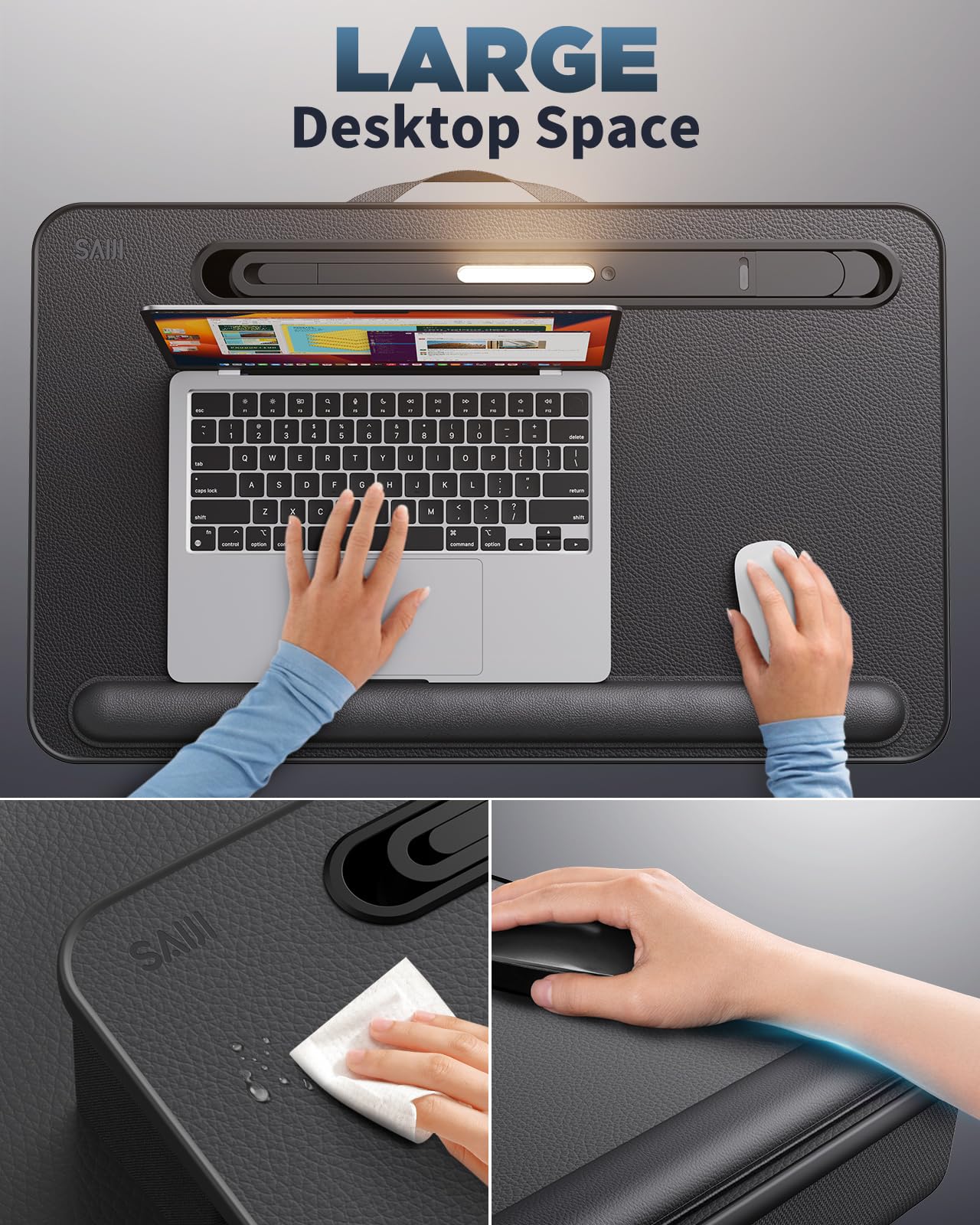 SAIJI LED Lap Desk with Cushion - Portable Laptop Tray for 17