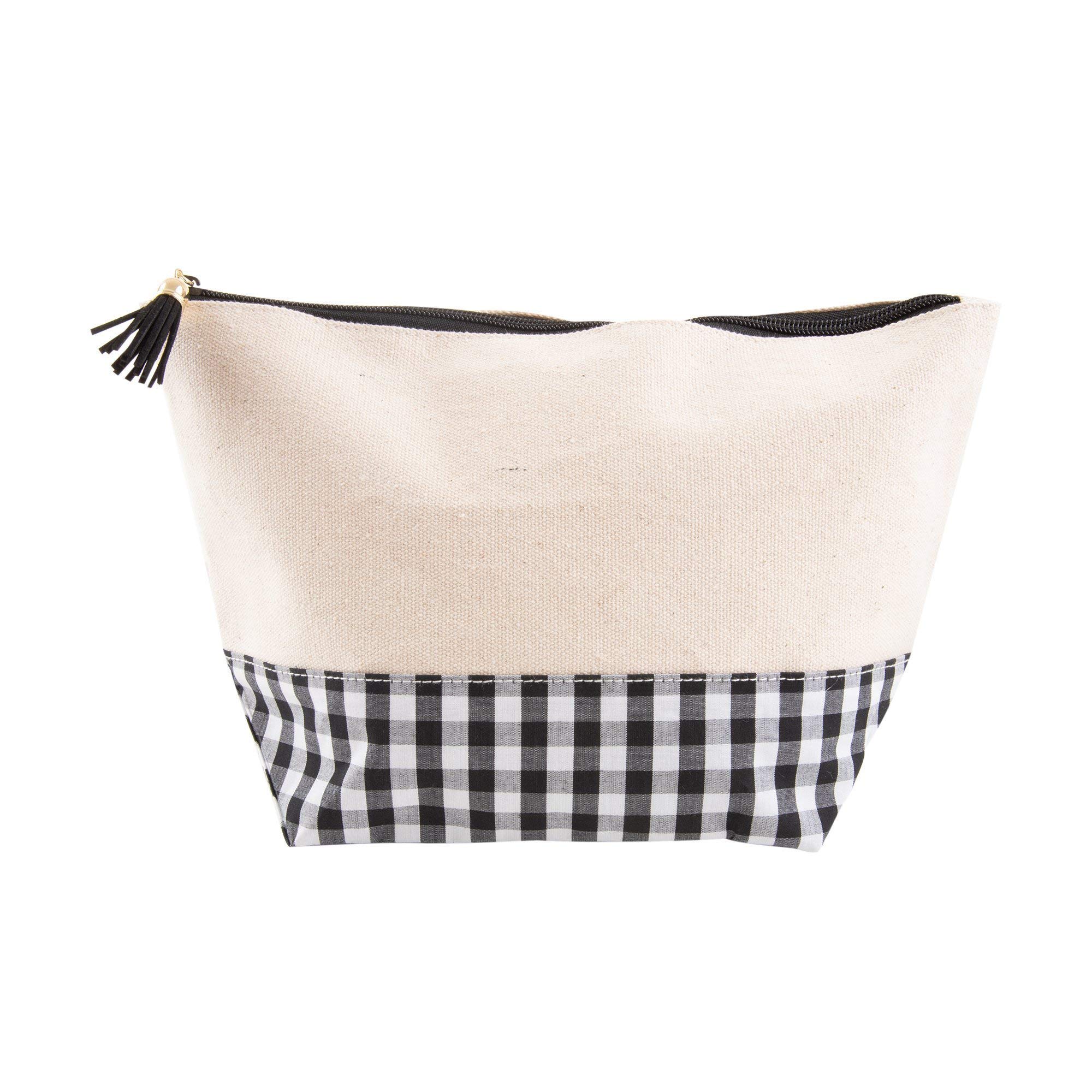 MainStreet Collection Black Gingham Canvas Cosmetic Bag with Zipper - Waterproof Makeup Pouch for Travel, Toiletries & Everyday Essentials | Perfect for Women's Purse, Gym & Organizing Beauty Products