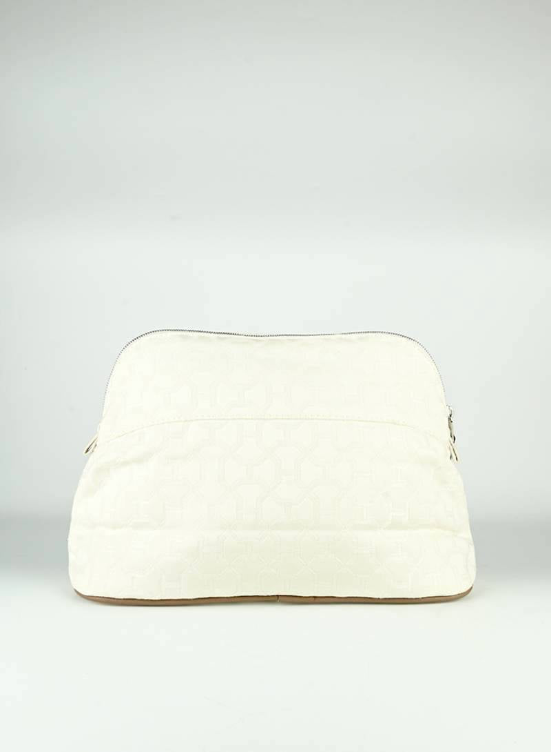 Hermès Bolide White Leather Cosmetic Pouch - Luxury Makeup Bag for Travel & Everyday Use
