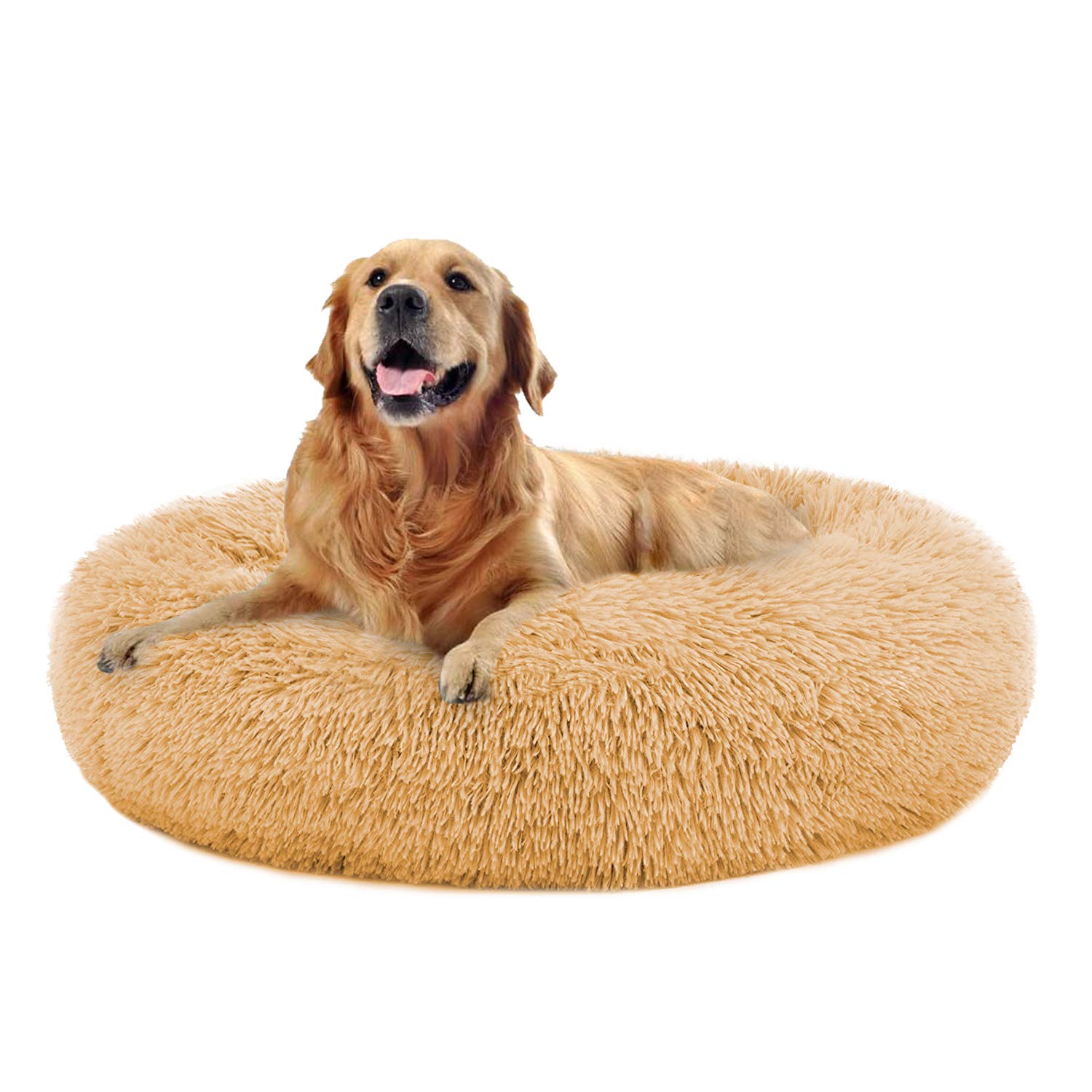 Washable Round Donut Dog Bed for Medium & Large Dogs - Comfy Calming Cuddler Pet Bed for Anxiety Relief - Perfect for Crates, Living Rooms & Bedrooms