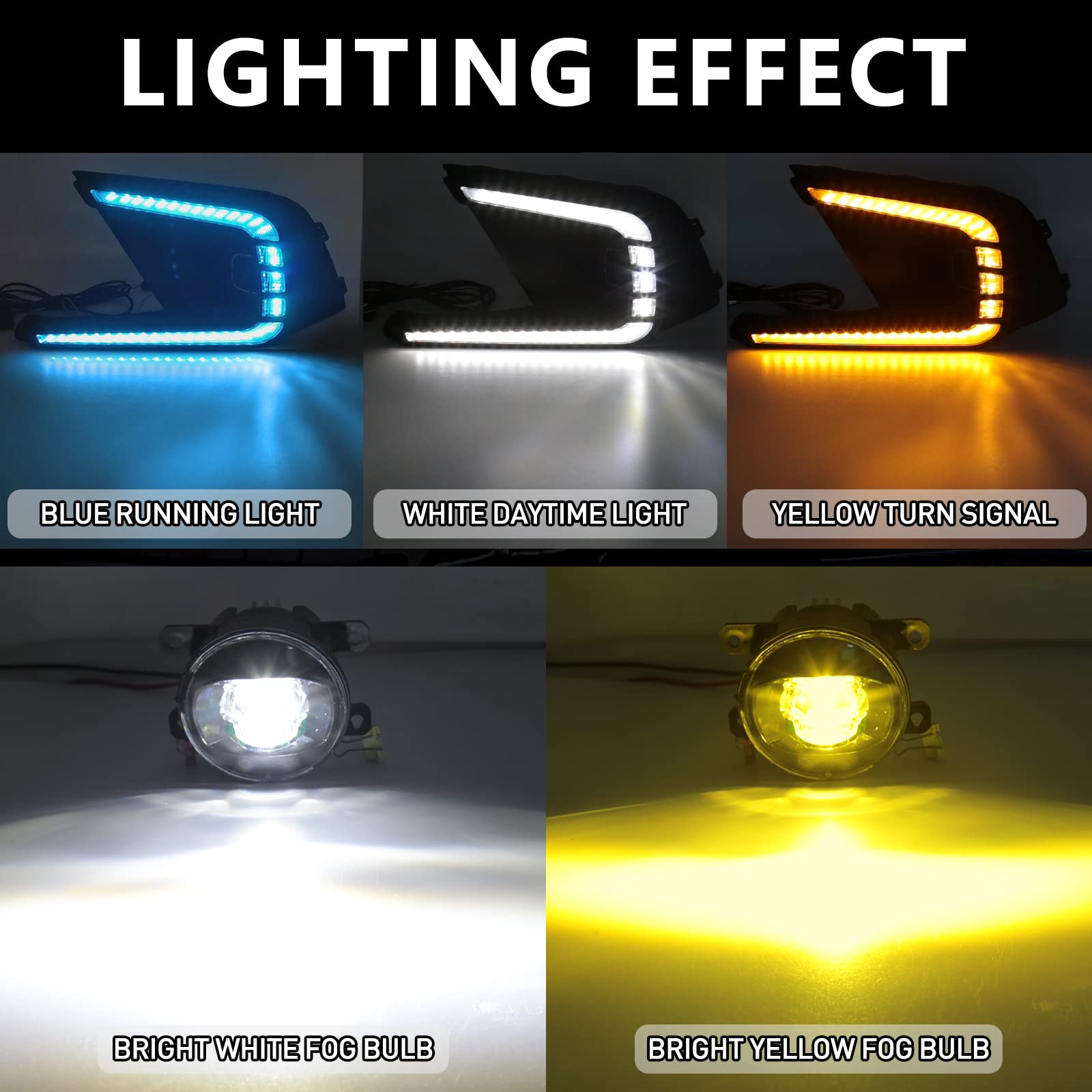 2021-2023 Honda Civic LED Daytime Running Lights (DRL) - Tri-Color White/Yellow Fog Light Replacement with Bezel | Durable LED Bulbs for Enhanced Visibility & Style | Perfect for Night Driving & Custom Car Upgrades
