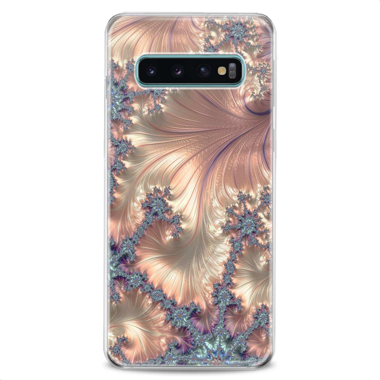 Samsung Phone Case Compatible with S24/S23 FE/S22 Plus/S21 Ultra/S20+/S10/Note 20/S10e/S9 - Cute Golden Fractal Art Design, Slim Fit Clear Flexible Silicone Cover with Pearl Print - Perfect for Daily Use, Work & Travel Protection