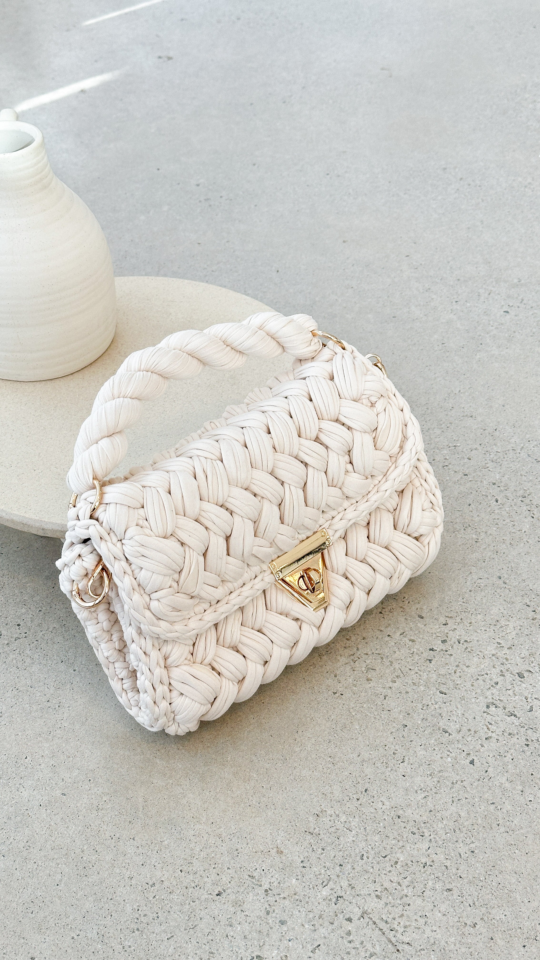 Annabel Chunky Braided Handbag Light Cream - Stylish Crossbody Bag for Women, Perfect for Work, Travel & Everyday Use