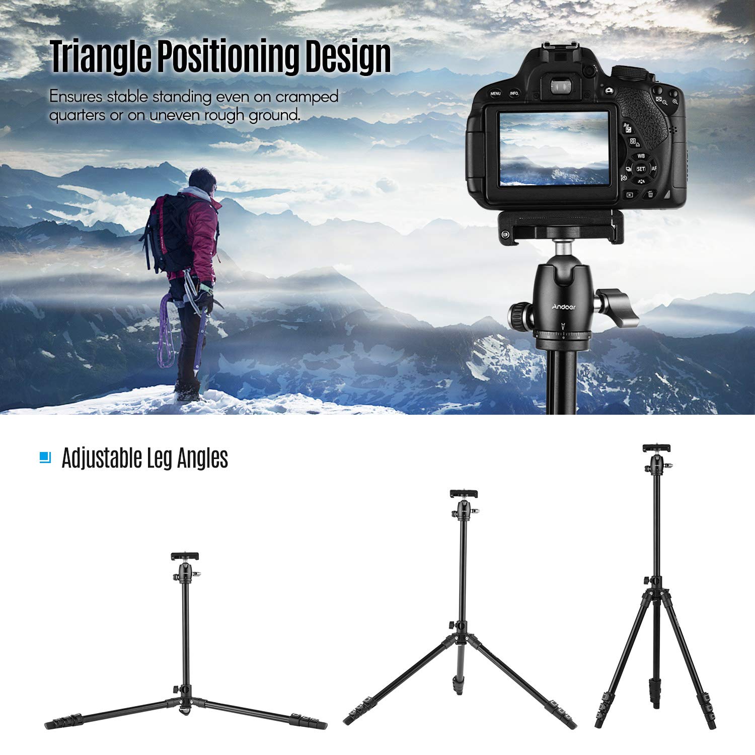 Professional HUIOP Q160H Portable Camera Tripod with 360° Ball Head - Lightweight Travel Tripod for DSLR, Smartphones & Action Cameras | Includes Phone Holder & Remote | Perfect for Vlogging, Photography & Outdoor Adventures