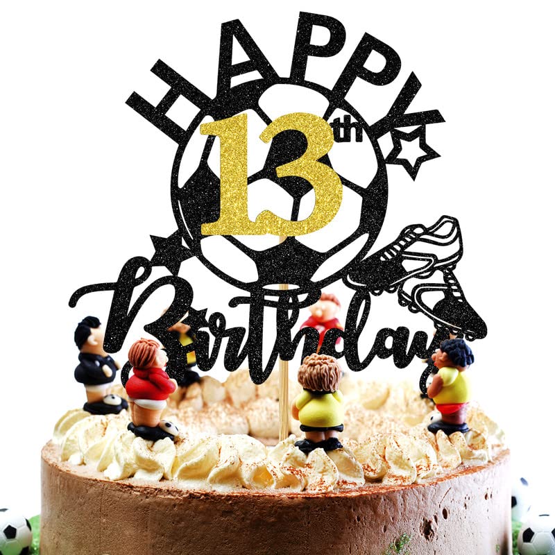 Glitter Soccer Happy 13th Birthday Cake Topper - Soccer Player & Football Theme Party Decorations for Boys & Girls - Perfect for Birthday Cakes, Cupcakes, and Dessert Tables at Sports-Themed Celebrations