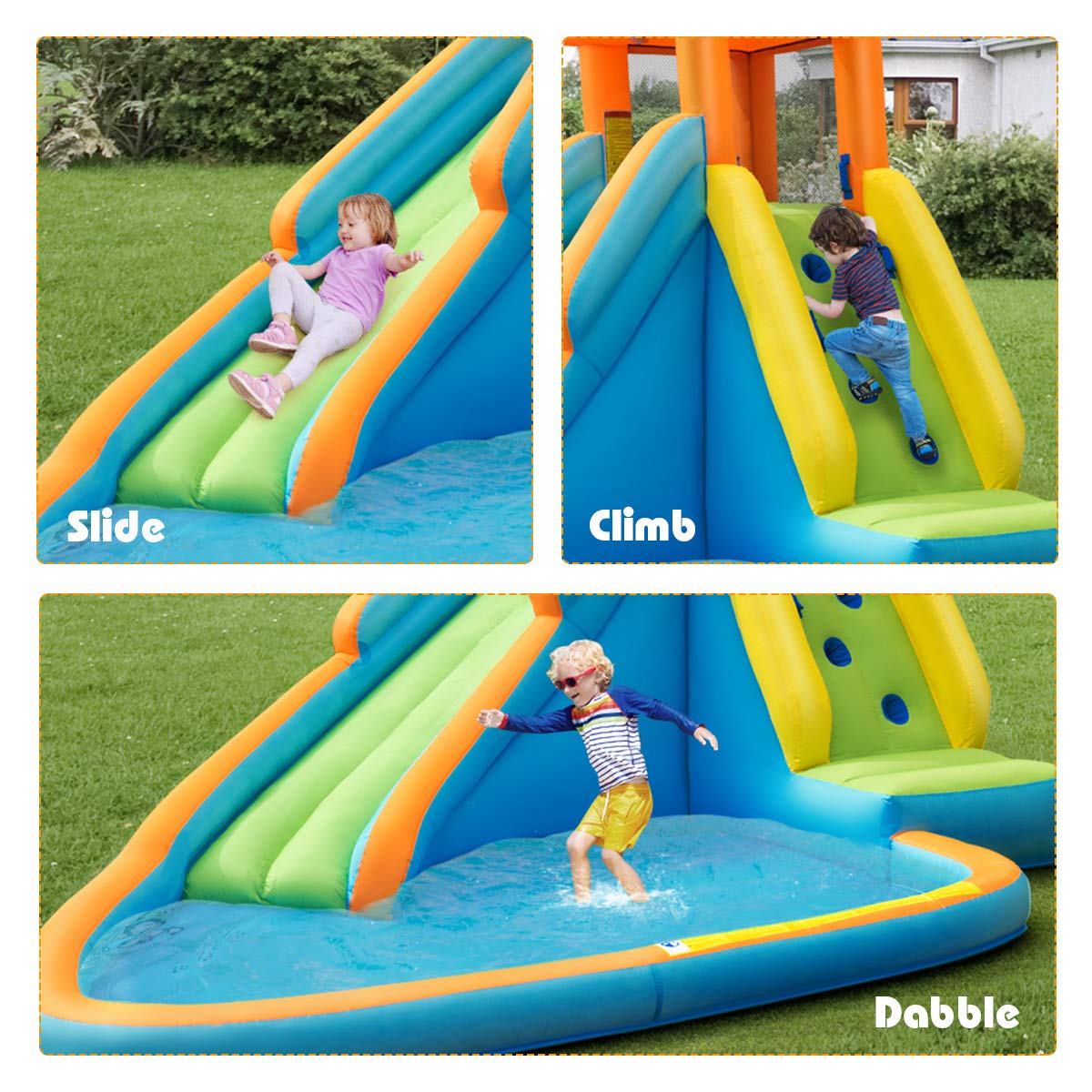 BOUNTECH Inflatable Water Slide for Kids & Adults - Giant Backyard Water Park with Splash Pool & 735W Blower - Outdoor Summer Party Fun for Birthdays, Family Gatherings & Backyard Activities
