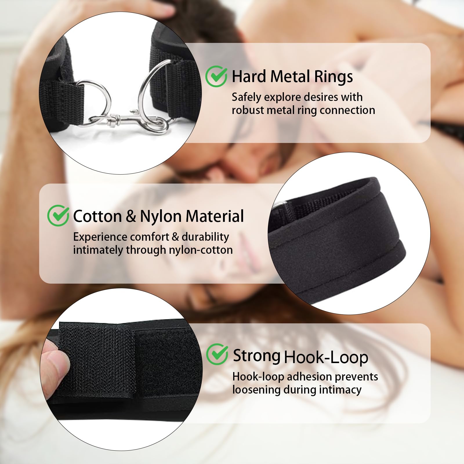 Adjustable Black Bondage Handcuffs Set for Couples - Soft Restraints with Ankle & Wrist Cuffs for BDSM Beginners | Perfect for Bedroom Play, Roleplay & Spicing Up Intimacy (Light Black)