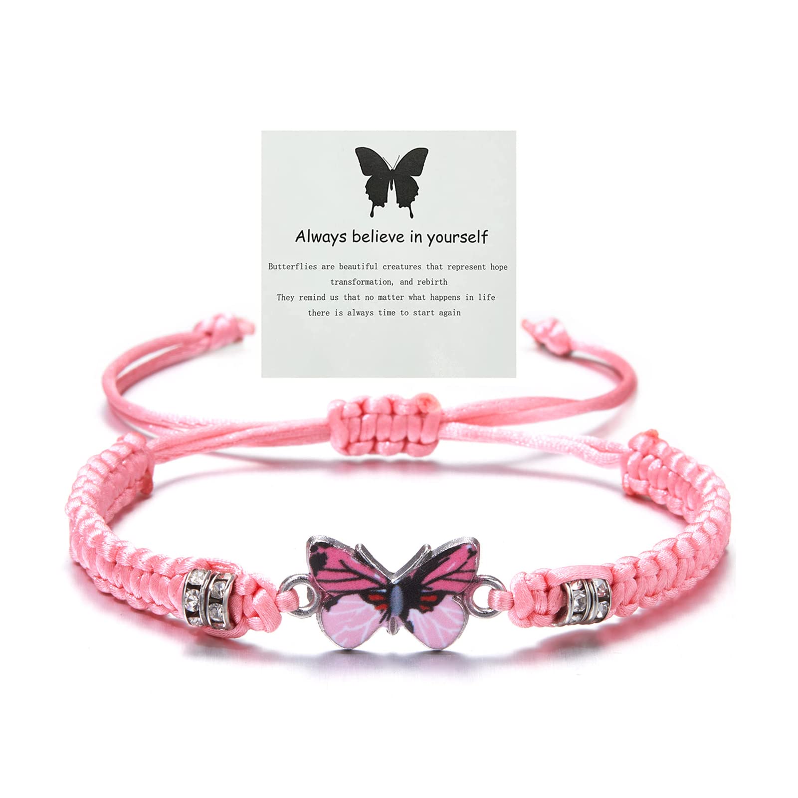 Always Believe in Yourself Butterfly Bracelet - Adjustable Braided Rope Charm Bracelet for Women, Lucky Friendship Matching Jewelry Gift for Best Friends, Birthday, Graduation & Everyday Wear