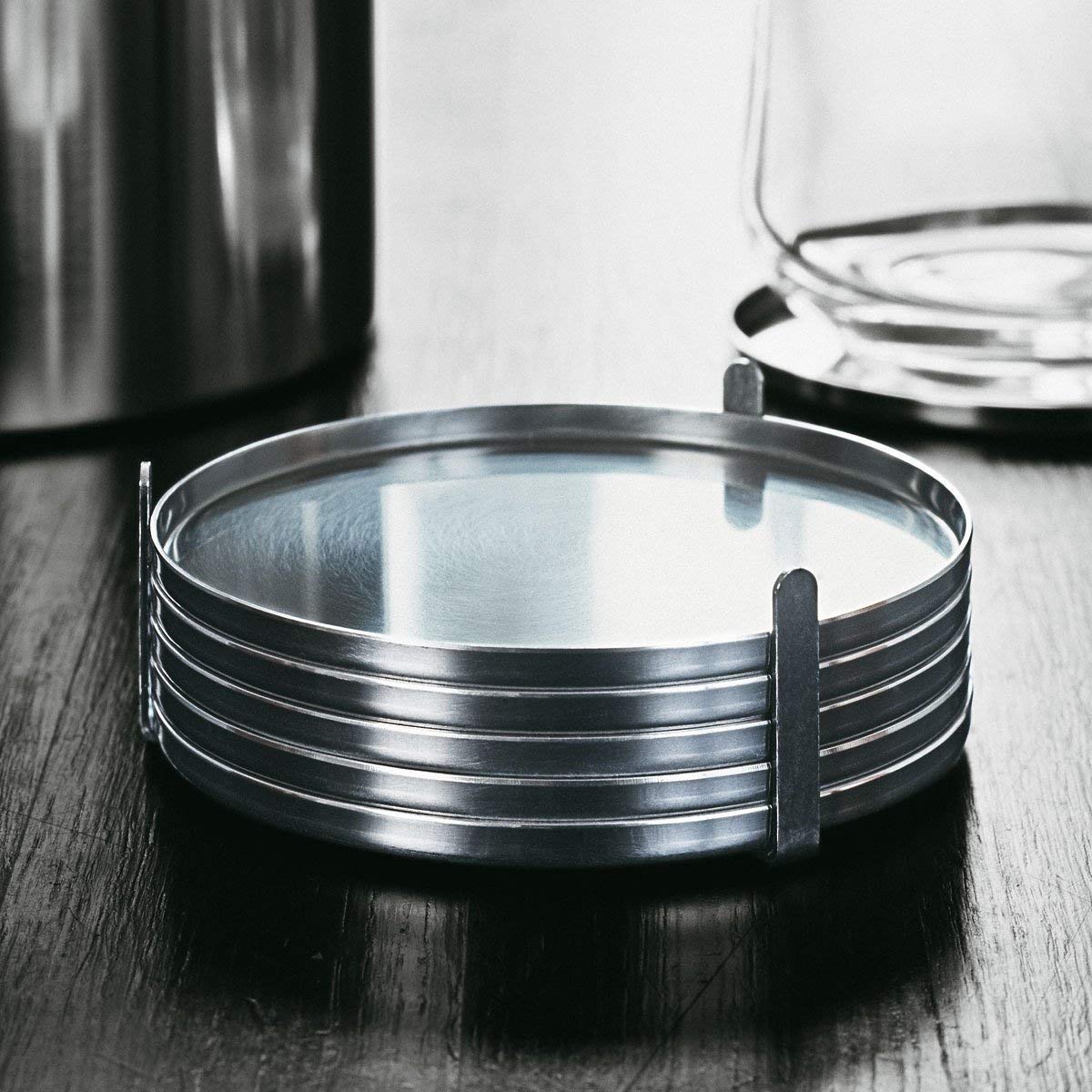 Stelton 6-Piece Stainless Steel Coasters Set - Elegant Drink Protectors for Coffee Tables, Bars & Home Decor