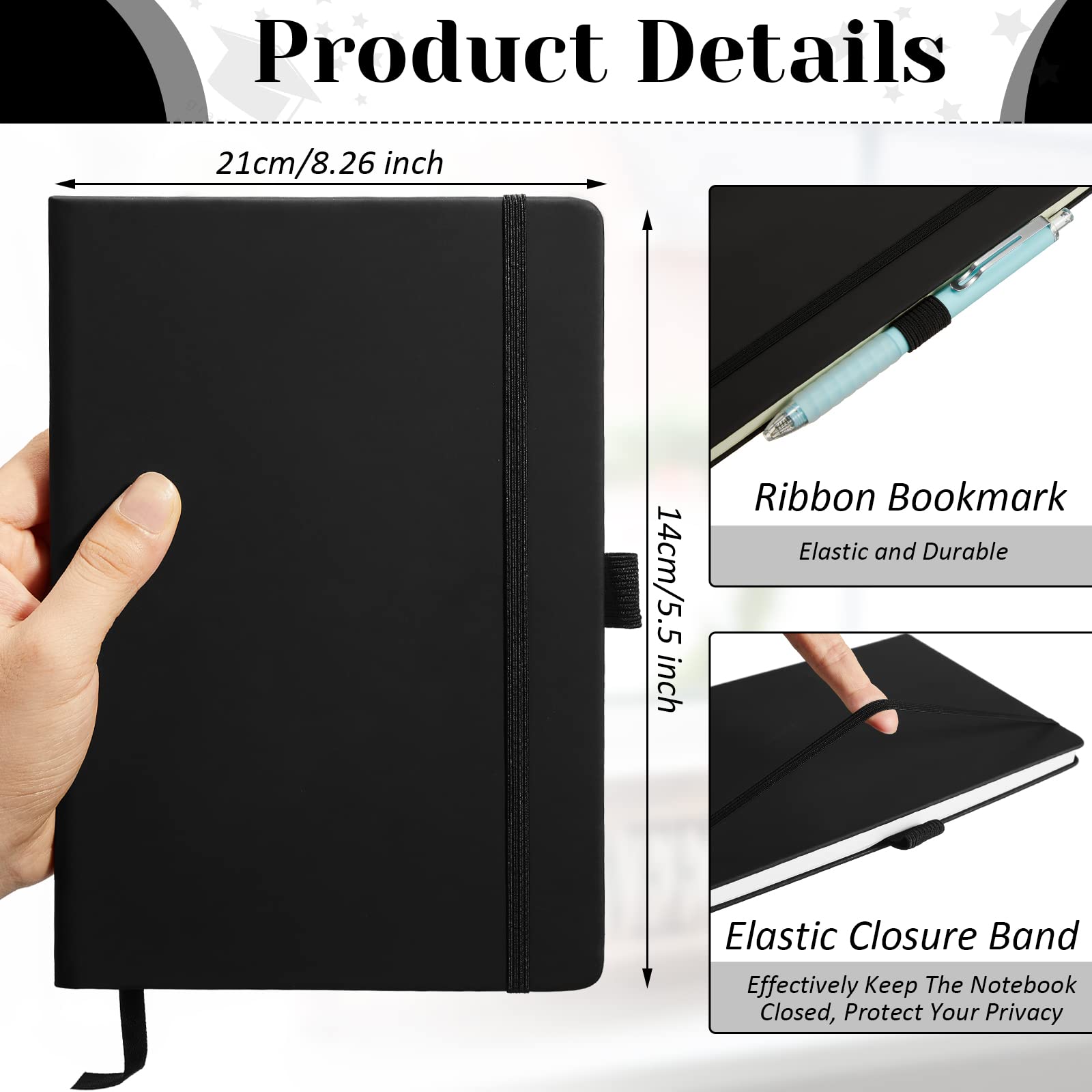 Laumoi 14 Pack A5 Lined Journal Notebooks - 5.5 x 8.2 Inch Hardcover College Ruled Notepad with Pen Holder, PU Leather Writing Notebook for School, Office, Business, Travel & Daily Journaling (Black)