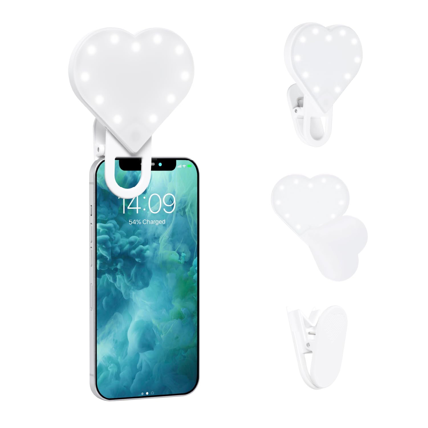 RIKI LOVES RIKI Clip-On LED Makeup Mirror with Selfie Light - Portable Phone Light for Perfect Selfies & Makeup | 3-Level Dimming, Rechargeable Battery | Ideal for Travel, Home Vanity & Content Creation