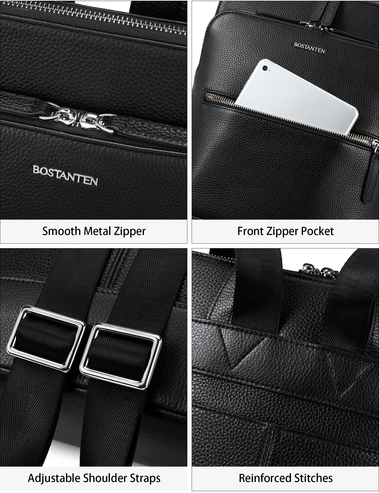 BOSTANTEN Genuine Leather Laptop Backpack for Women - 15.6 Inch Business Computer Bag with USB Charging Port - Waterproof Travel Backpack for Work, College & Daily Commute - Perfect for Office, School & Business Trips