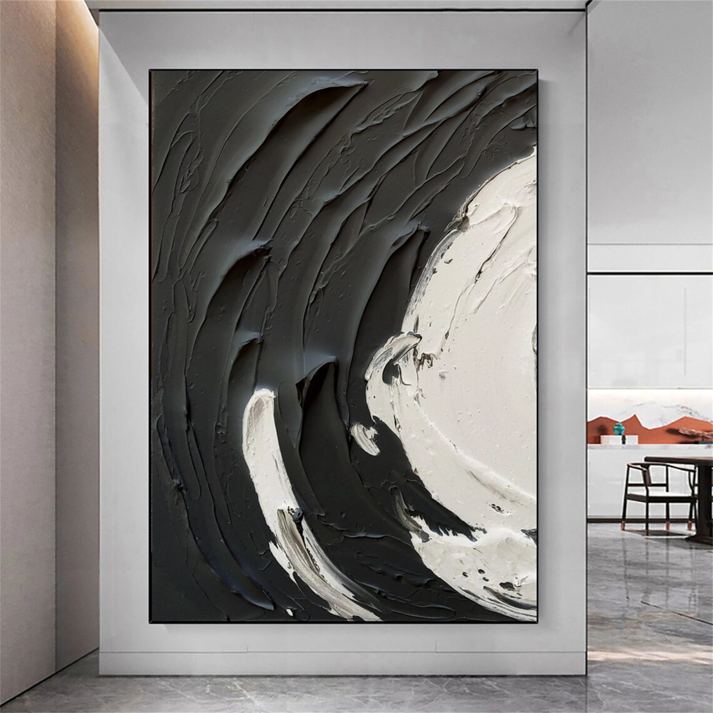 Black and White Textured Minimalist Wall Art Print #MZ071 - Modern Home Decor for Living Room, Bedroom & Office