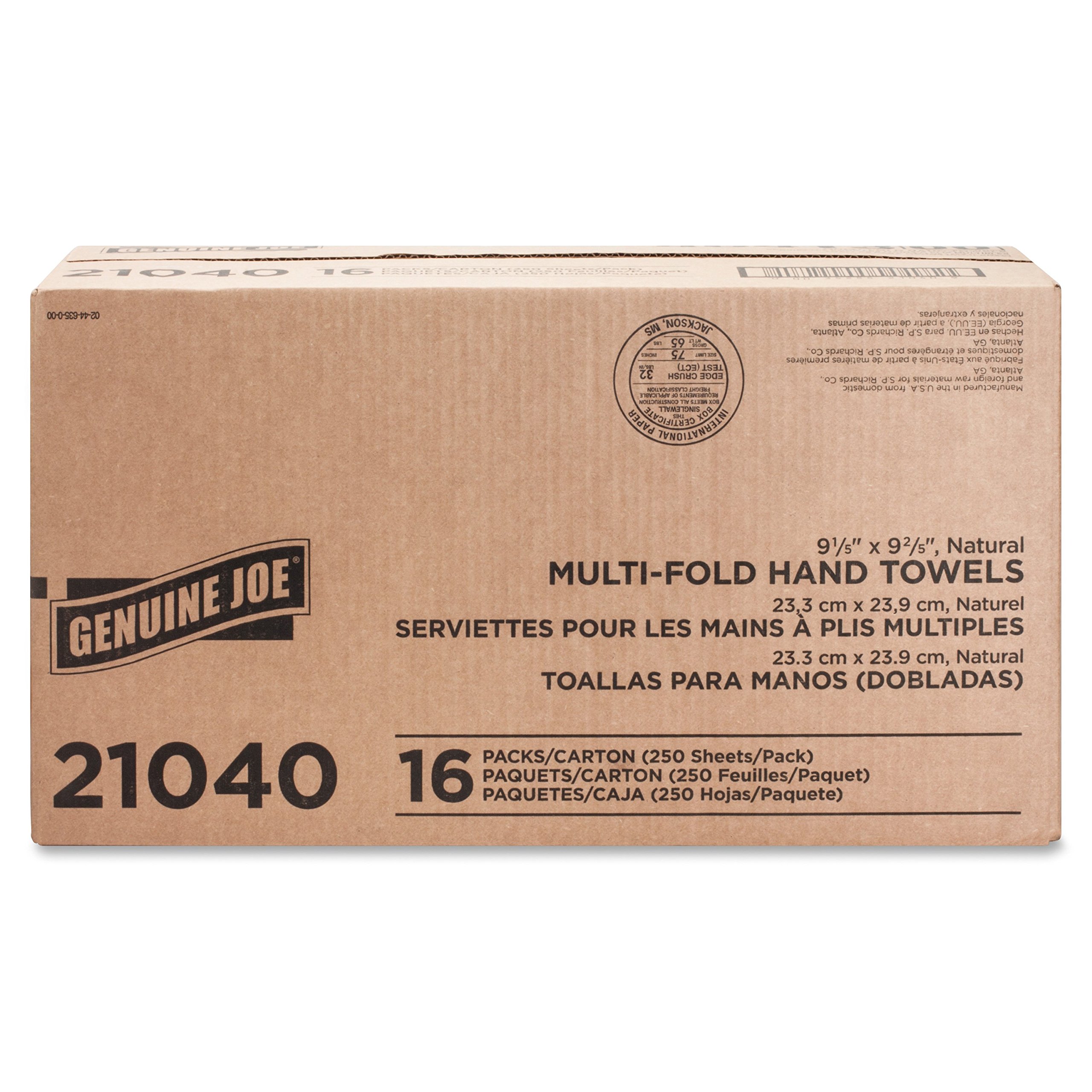 Genuine Joe GJO21040 Multifold Natural Paper Towels, 9.25