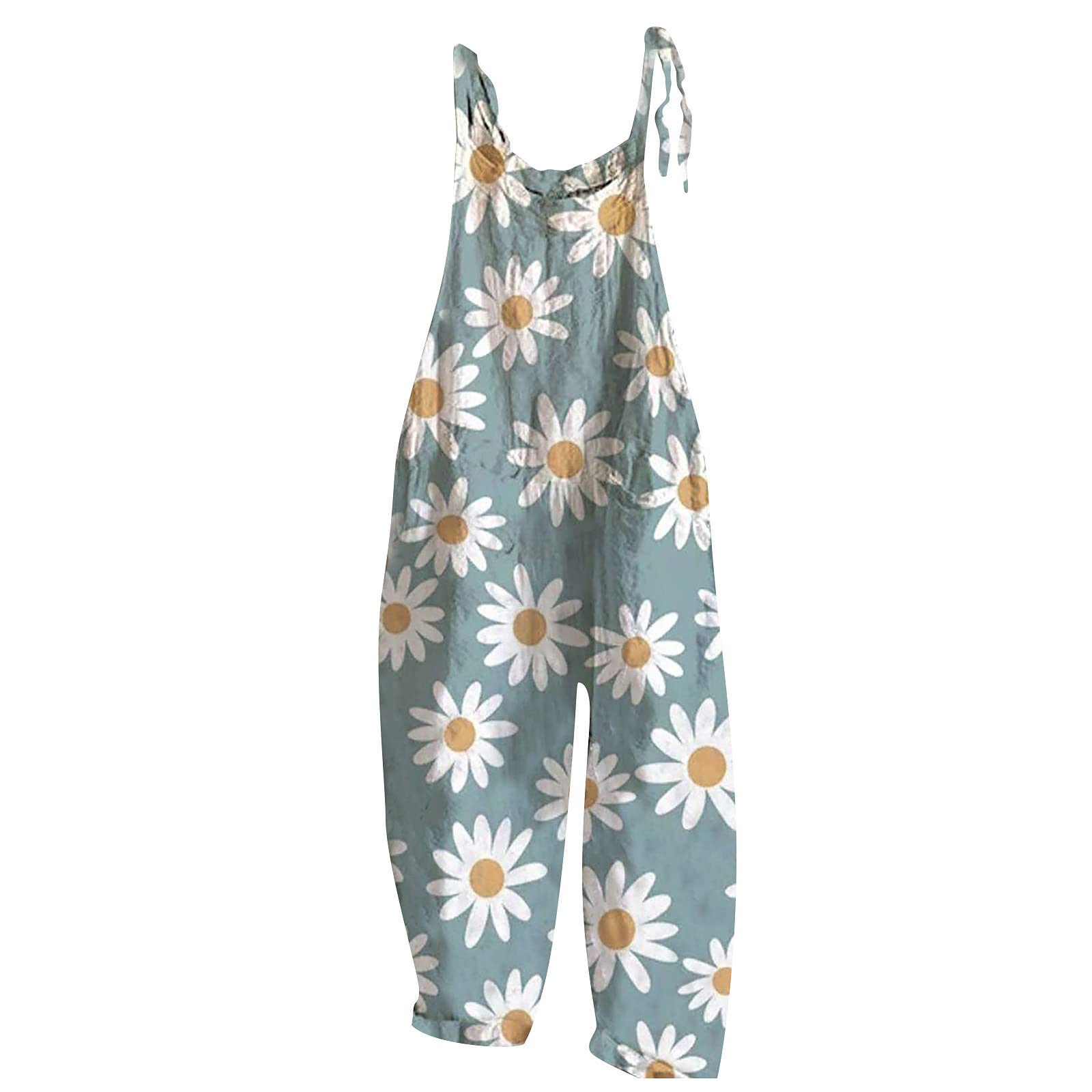 Women's Floral Print Jumpsuit - Summer Casual Loose Overalls with Wide Leg | Vintage Romper & Painter Pants for Work, Outdoor & Daily Wear
