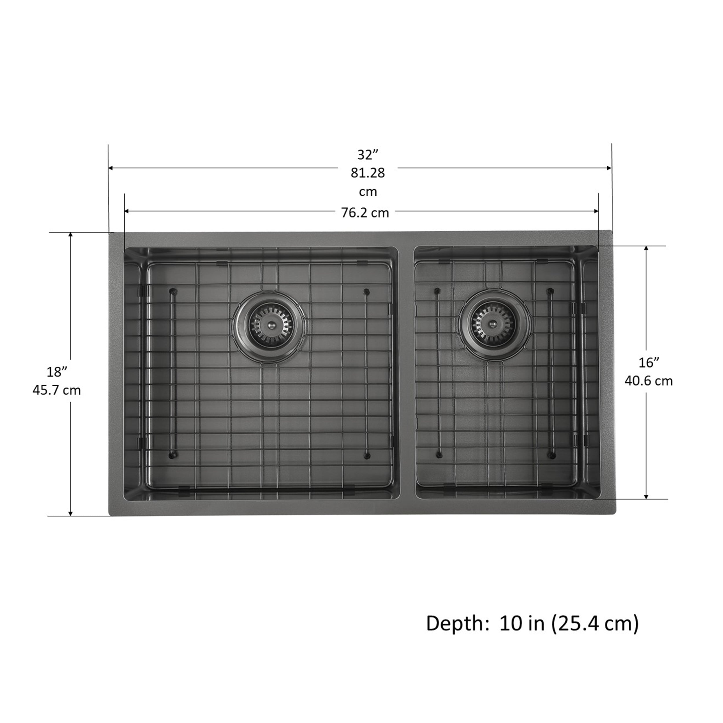 Prestige Series 32-Inch Undermount Stainless Steel 60/40 Double Bowl Kitchen Sink with Grid & Strainer - Black PVD Nano Coating for Modern Kitchens & Restaurant Use