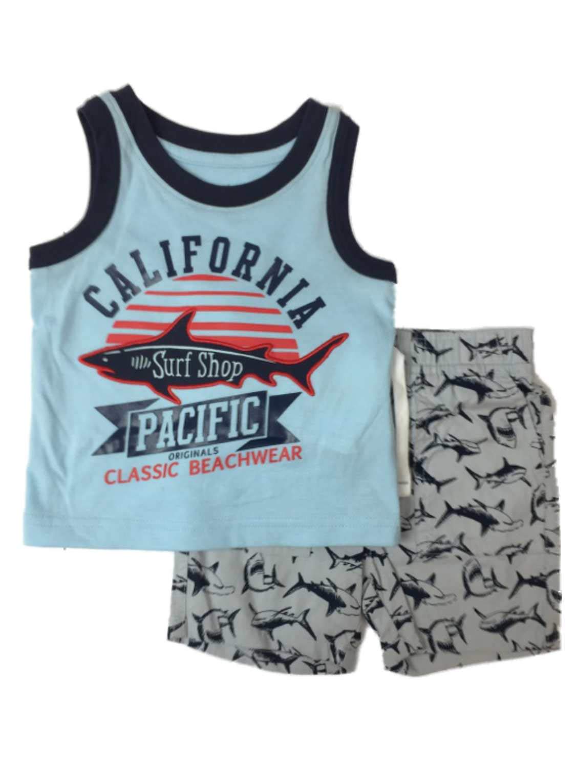 Boys' Cali Surf Shop Shark Tank Outfit - 3T Blue Short Sleeve Shirt & Shorts Set for Toddlers | Beach Vacation, Summer Play & Casual Wear