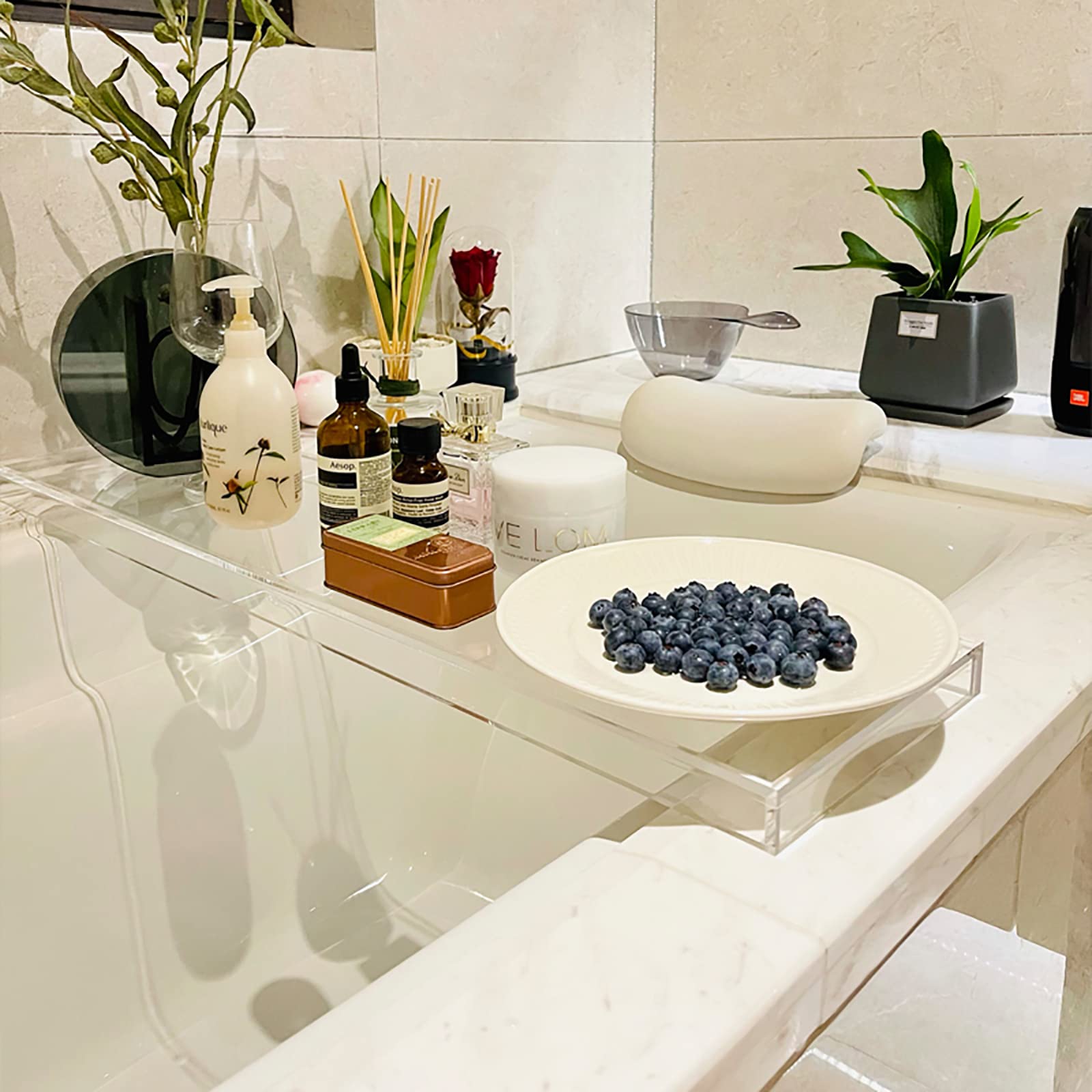Clear Acrylic Bathtub Tray - 76cm & 82cm Spa Bath Organizer with Non-Slip Design | Perfect for Bathroom Storage, Shower Caddy & Toilet Organization (82x20x3cm) | Ideal for Relaxing Baths, Spa Days & Bathroom Decluttering