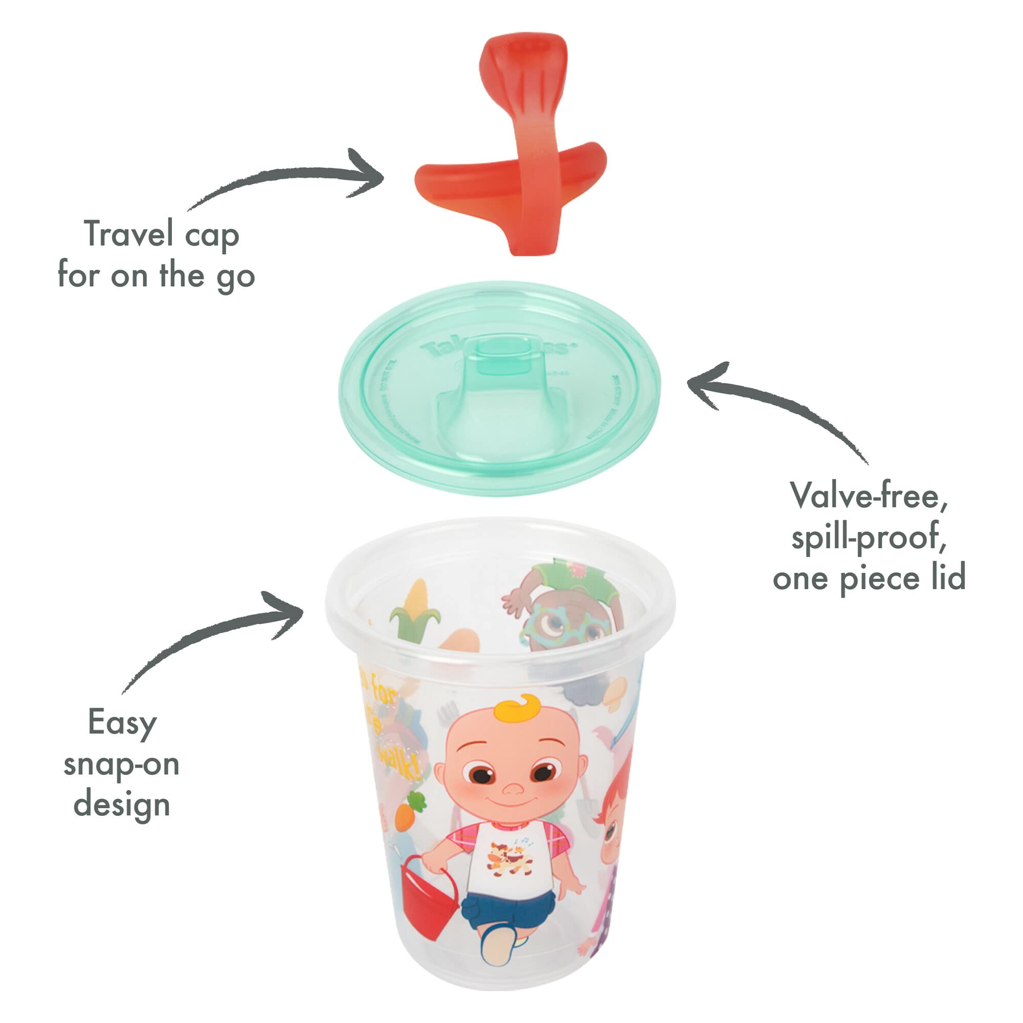 The First Years Cocomelon Take & Toss Toddler Sippy Cups - 10oz Spill-Proof Baby Cups with Snap-On Lids & Travel Caps - BPA-Free Kids Drinking Cups for Home, Daycare & Travel - 8-Pack Cocomelon Party Supplies