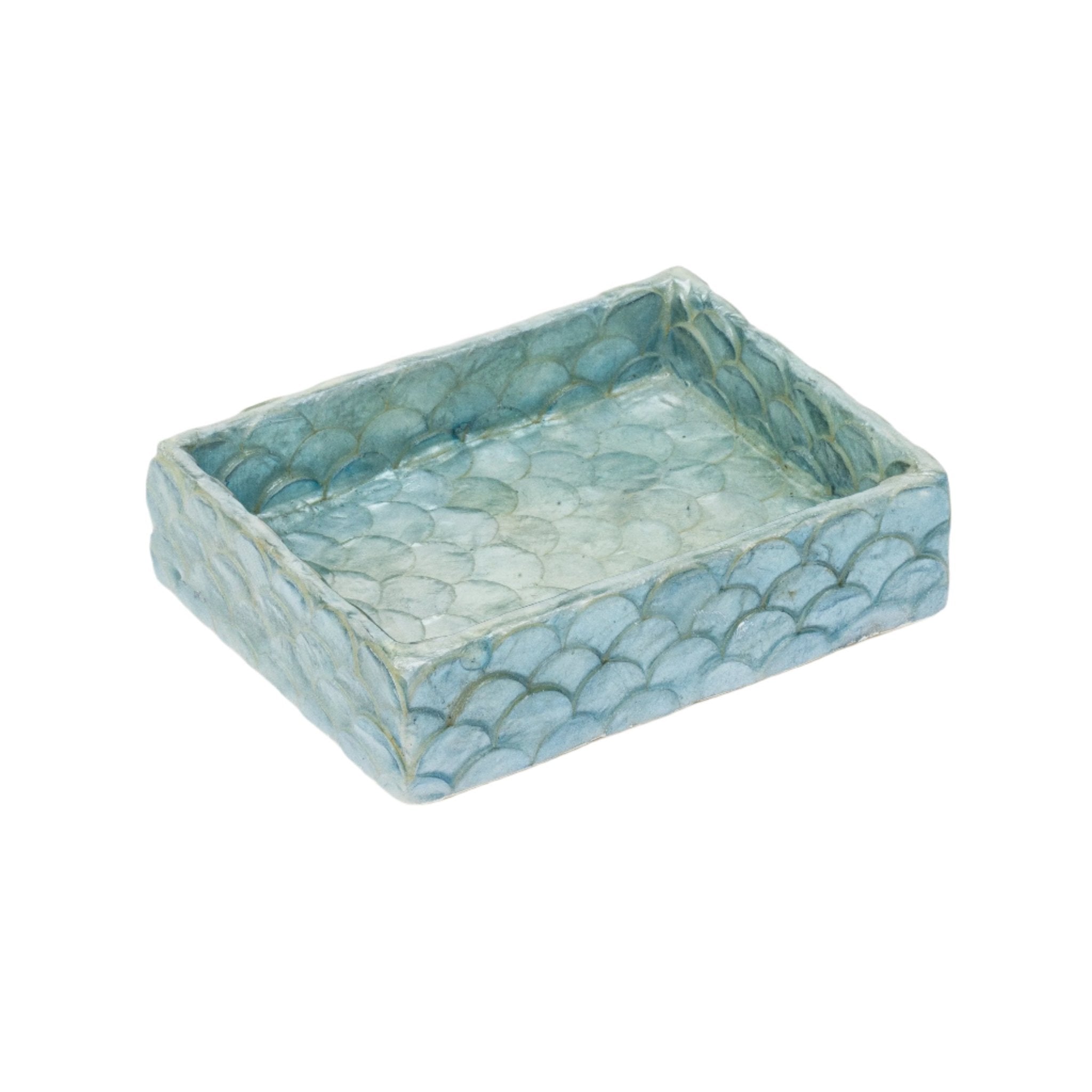 Handmade Capiz Shell Trays in Aqua Blue - Set of 2 for Coastal Decor, Beach Wedding Centerpieces & Boho Home Accessories