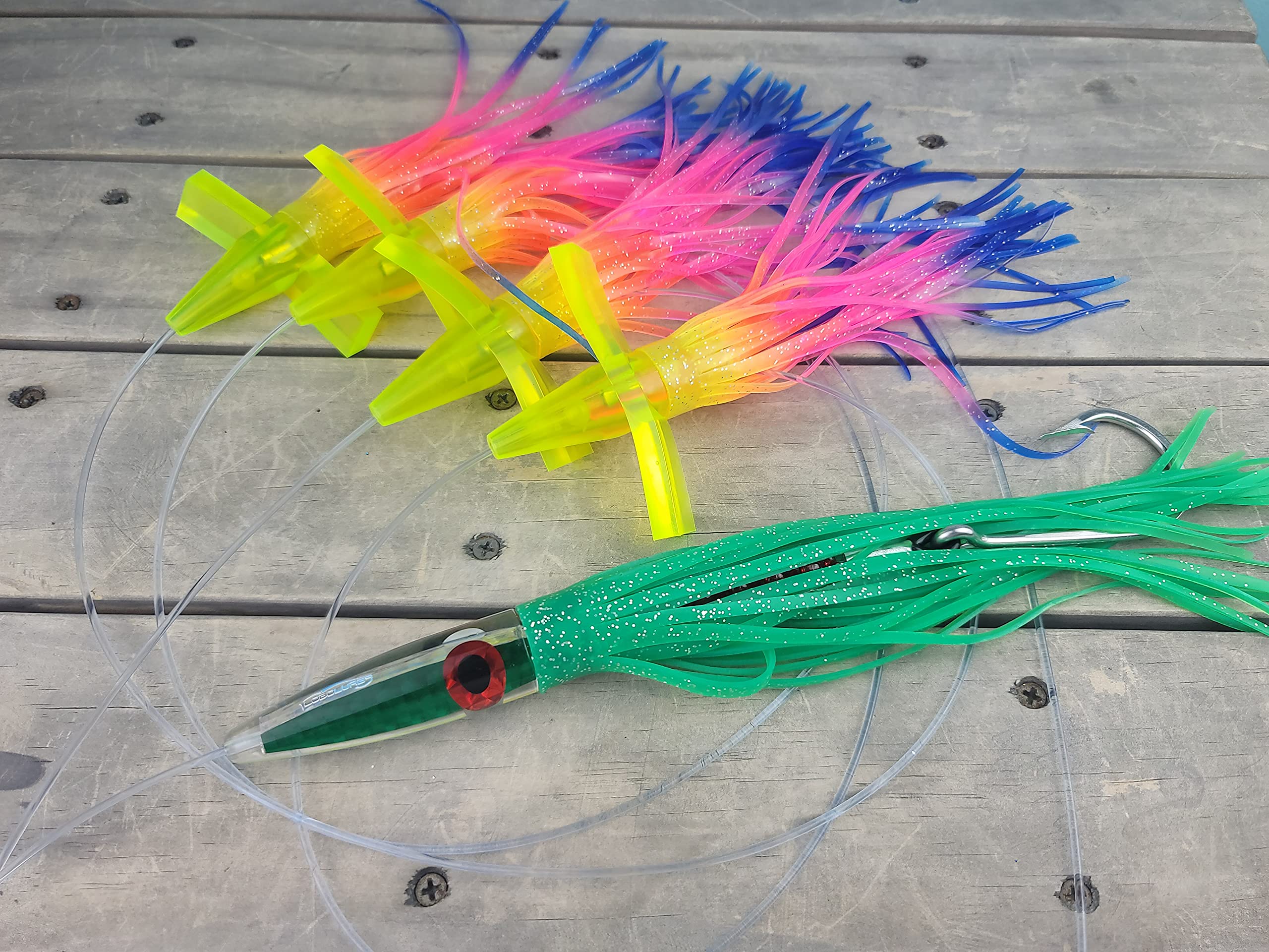 Premium Tuna Fishing Lure Kit - 400lb Leader & 10/0 Hook for Saltwater Game Fishing | High-Speed Tuna Bullet Daisy Chain with Splash Machine Technology | Perfect for Offshore Trolling & Big Game Fishing Adventures