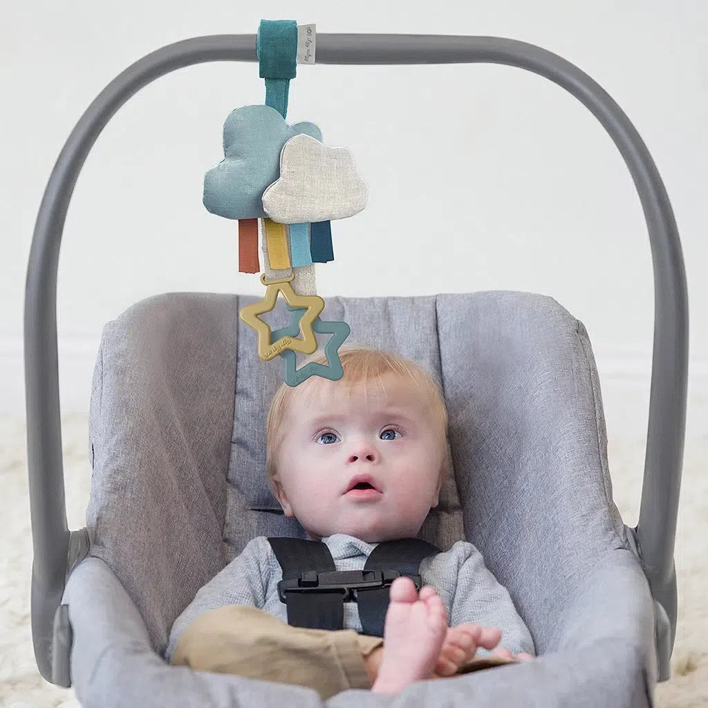 Itzy Ritzy Attachable Travel Jingle Toy - Soft Cloud Design for Strollers, Car Seats & Baby Carriers | Soothing Sensory Play for Infants & Toddlers