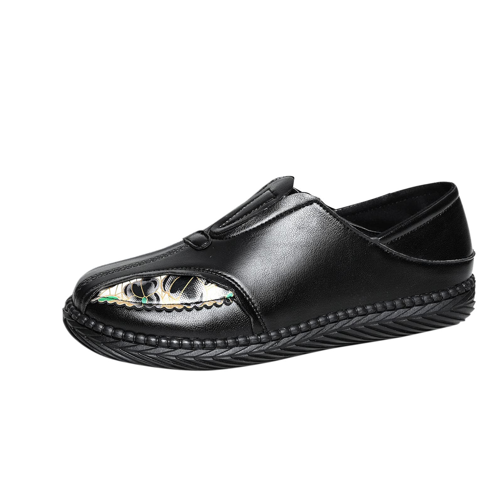 Flat Printed Soft Sole Sleeve Shoes - Women's Retro Floral Leather Pumps with Comfortable Heels for Casual Wear, Office & Party Occasions