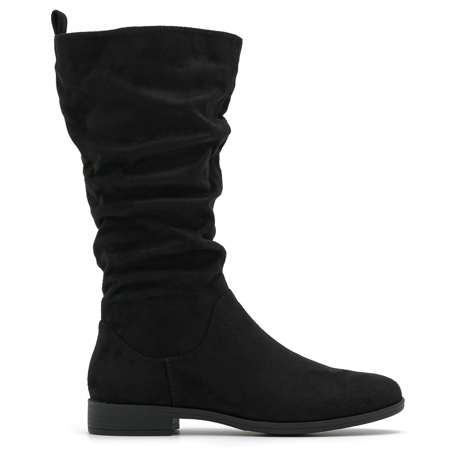 MOOMMO Women's Suede Mid Calf Slouch Boots - Flat Heel Winter Boots with Side Zipper, Wide Calf & Round Toe (US 4-13) | Retro Casual Comfy Boots for Everyday Wear, Office & Winter Outfits