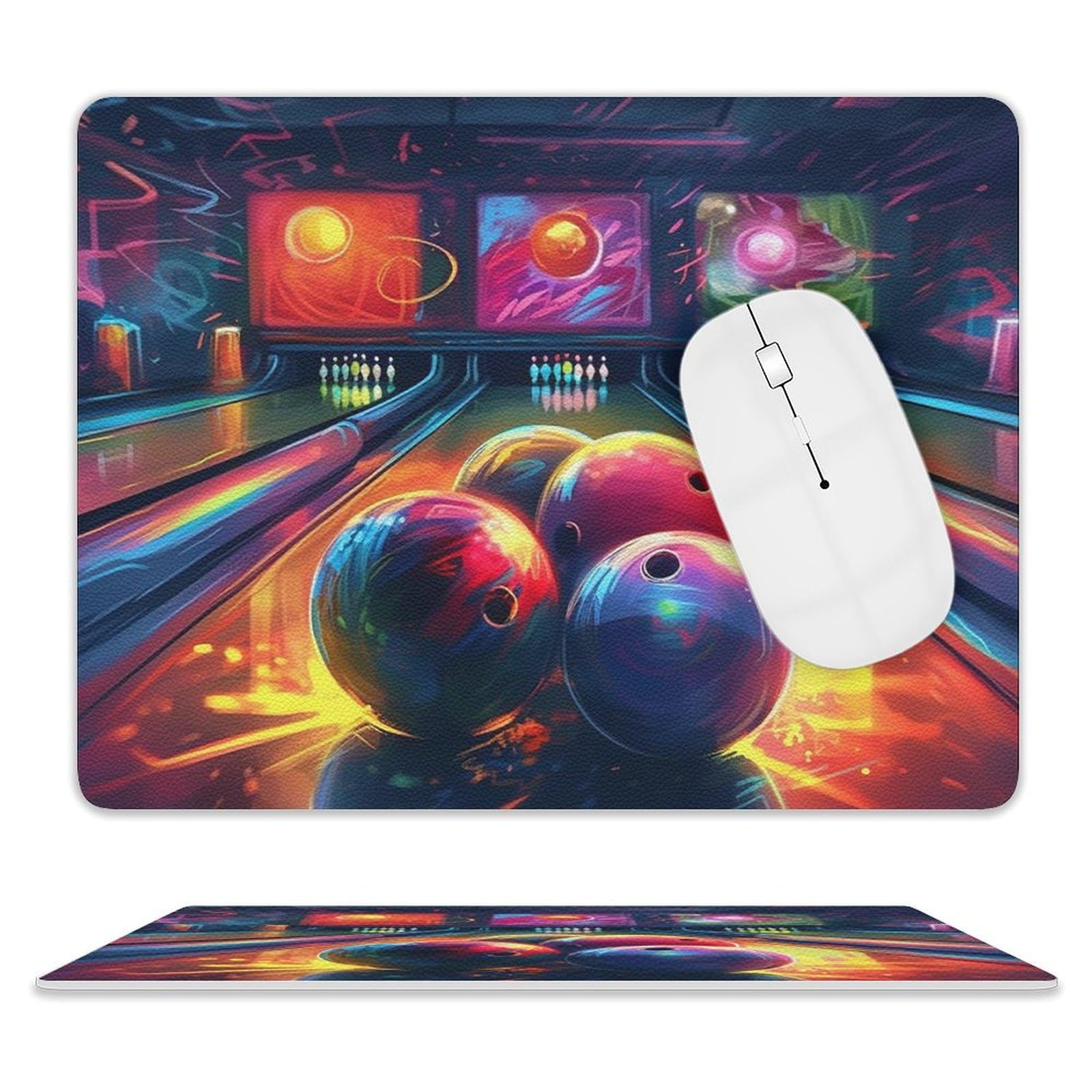 Personalized Leather Mouse Pad with Bowling Balls Design - Anti-Slip Gaming & Office Desk Mat for Computer, Laptop, Home & Work (Perfect Gift for Gamers & Professionals)