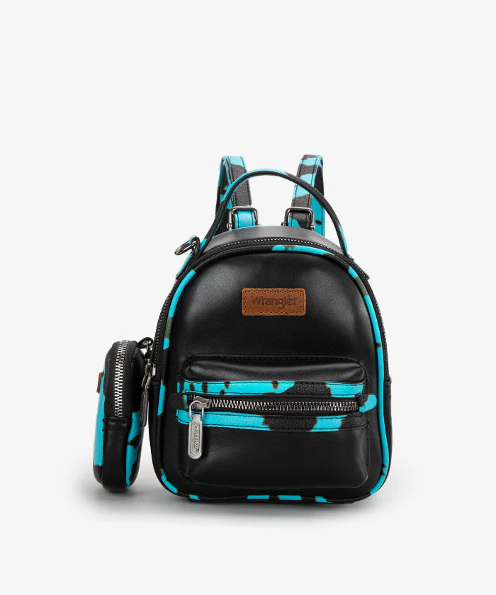 Wrangler Cow Print Mini Backpack for Women - Trendy Western Style Small Purse for Travel, School & Daily Use