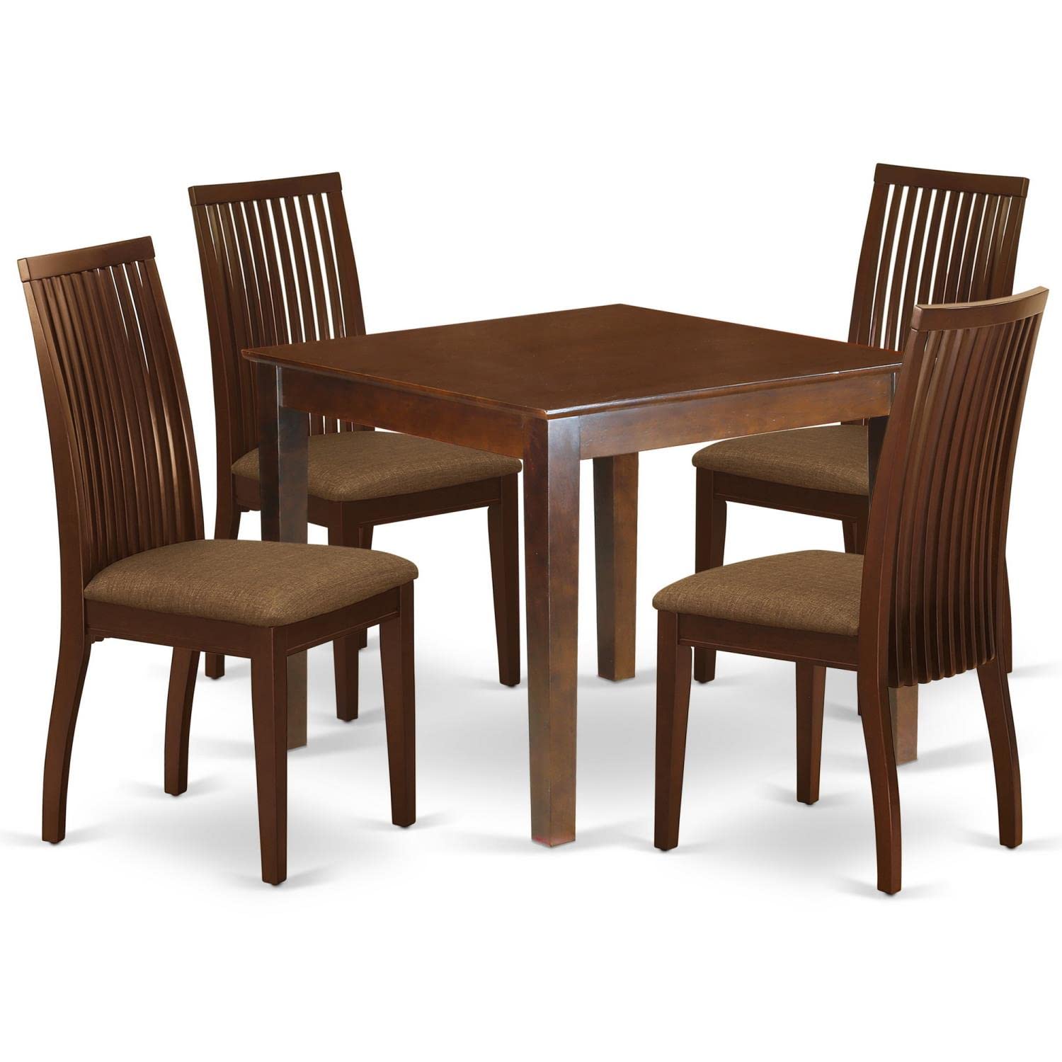 East West Furniture OXIP5-MAH-C 5-Piece Mahogany Dining Set with 36x36 Inch Square Table & 4 Linen Upholstered Chairs - Perfect for Small Spaces, Breakfast Nooks & Apartment Dining Rooms