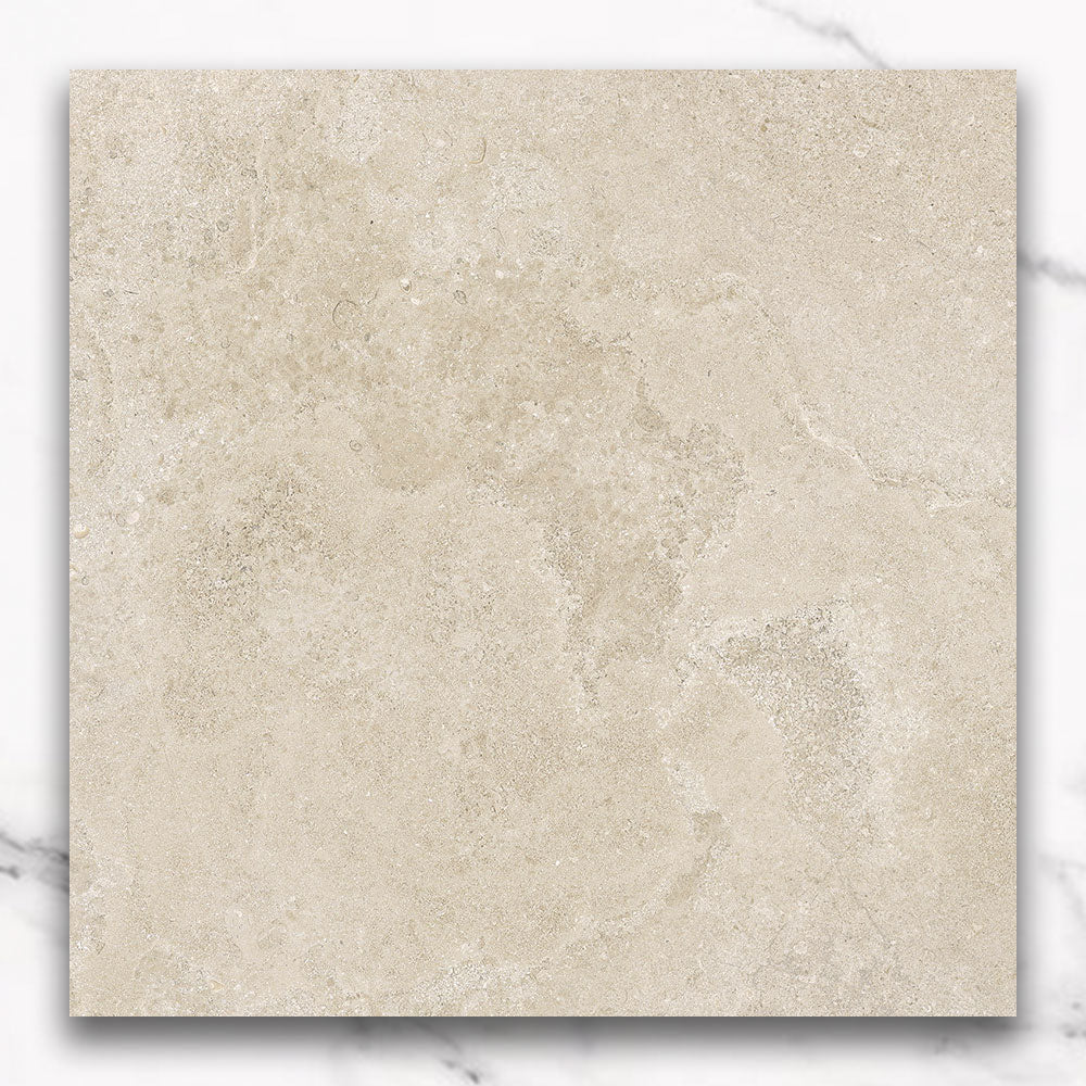 Bordeaux Beige 600x600 Matt Porcelain Tile - Marble Look Floor & Wall Tile for Living Room, Kitchen, Bathroom